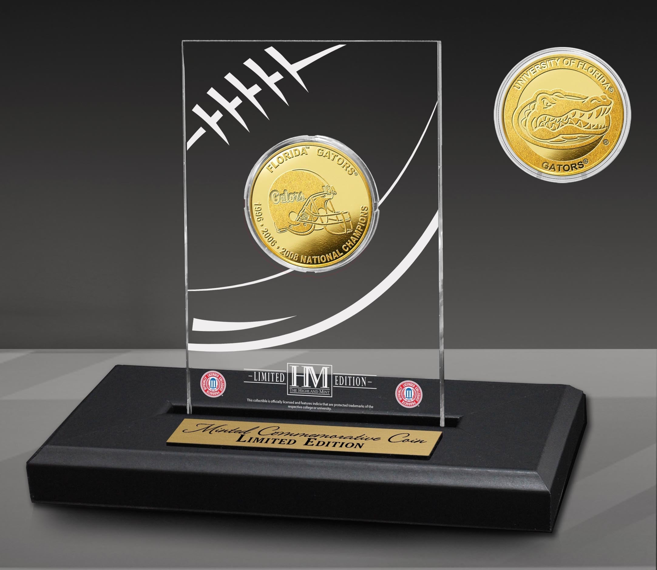 University of Florida Gators 3-Time National Champions Gold Coin in Acrylic Display - Sports Collectibles, Sports Memorabilia, Sports Fan Shop, Sports Gifts