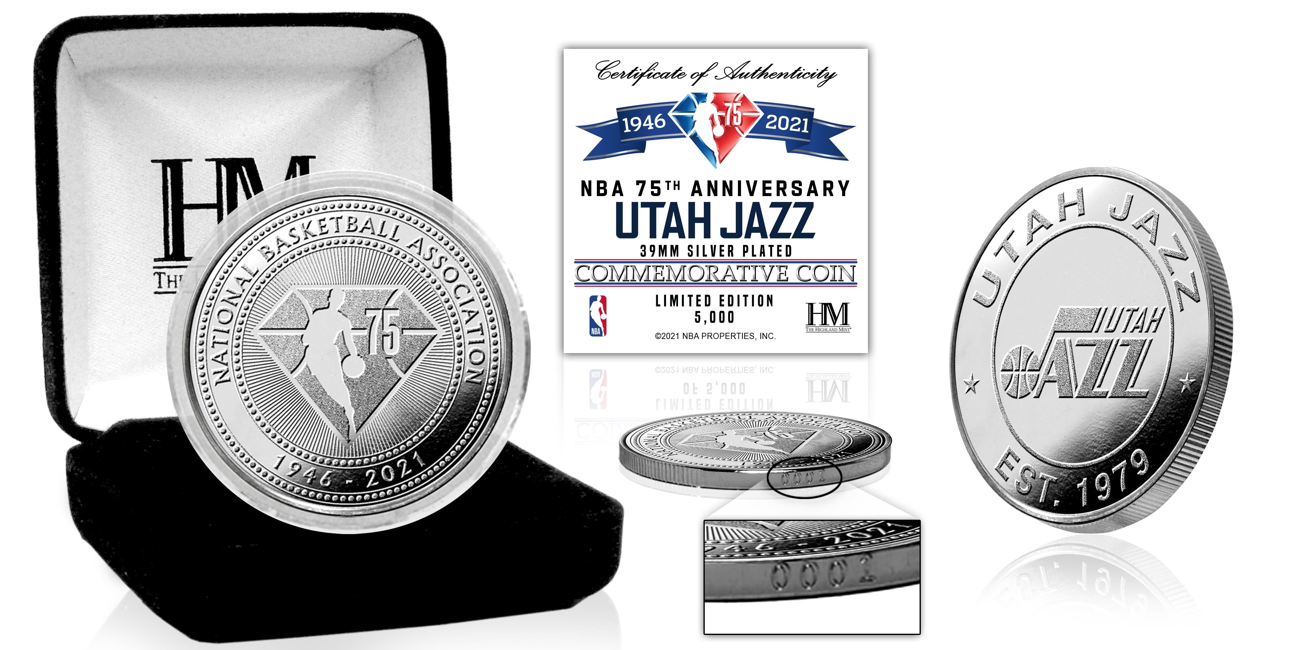 Utah Jazz NBA 75th Anniversary Silver Mint Coin - Sports Collectibles, Sports Memorabilia, Sports Fan Shop, Sports Gifts