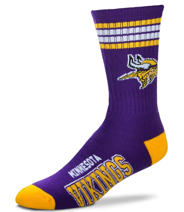 Minnesota Vikings Men's Football 4 Stripe Deuce Socks - Sports Collectibles, Sports Memorabilia, Sports Fan Shop, Sports Gifts