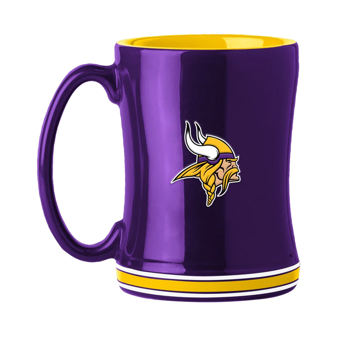 Minnesota Vikings Coffee Mug 14oz Sculpted Relief Team Color - Sports Collectibles, Sports Memorabilia, Sports Fan Shop, Sports Gifts