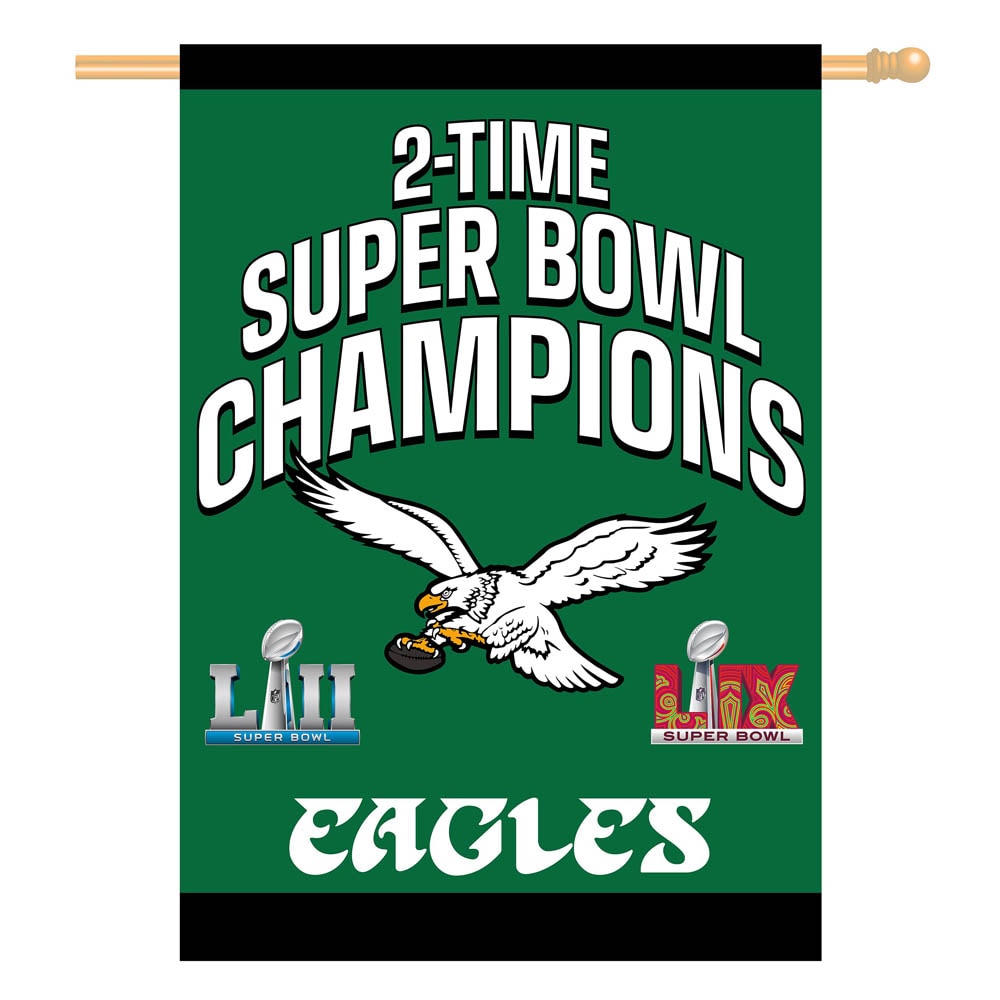 Super Bowl LIX & LII Champions 28"x40" House Flag - Kelly Green - Sports Collectibles, Sports Memorabilia, Sports Fan Shop, Sports Gifts