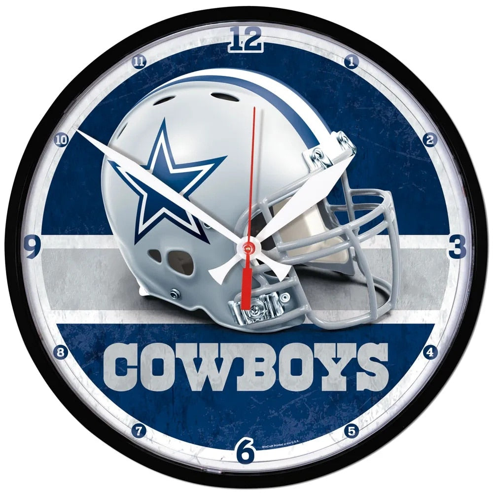 Dallas Cowboys Black Rim Round Wall Clock 12.75" - Sports Gifts, Sports Memorabilia, Sports Collectibles, Fan Shop