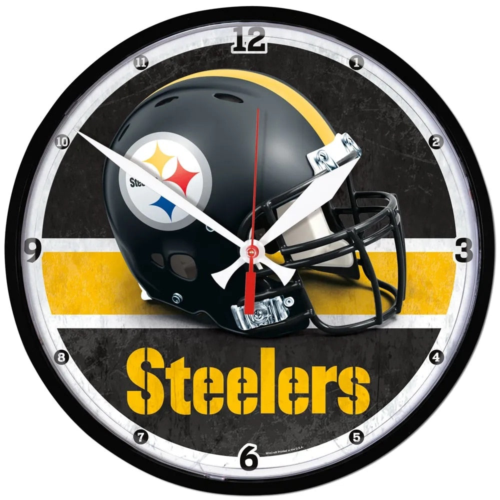 Pittsburgh Steelers 12.75" Black Rim Wall Clock - Sports Gifts, Sports Memorabilia, Sports Collectibles, Fan Shop