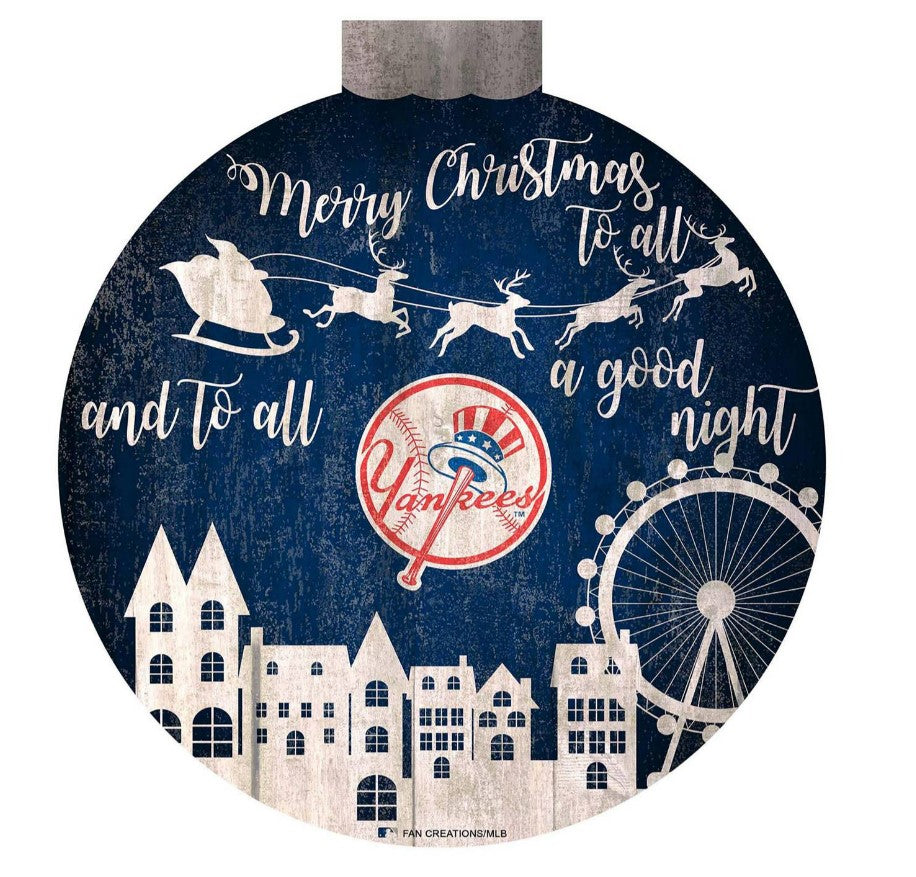 New York Yankees 12" Christmas Village Wall Art Wood Sign - Sports Collectibles, Sports Memorabilia, Sports Fan Shop, Sports Gifts