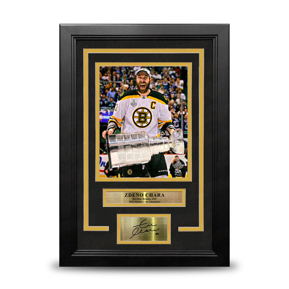 Zdeno Chara Hoists The Stanley Cup Boston Bruins 8x10 Framed Hockey Photo with Engraved Autograph - Sports Collectibles, Sports Memorabilia, Sports Fan Shop, Sports Gifts