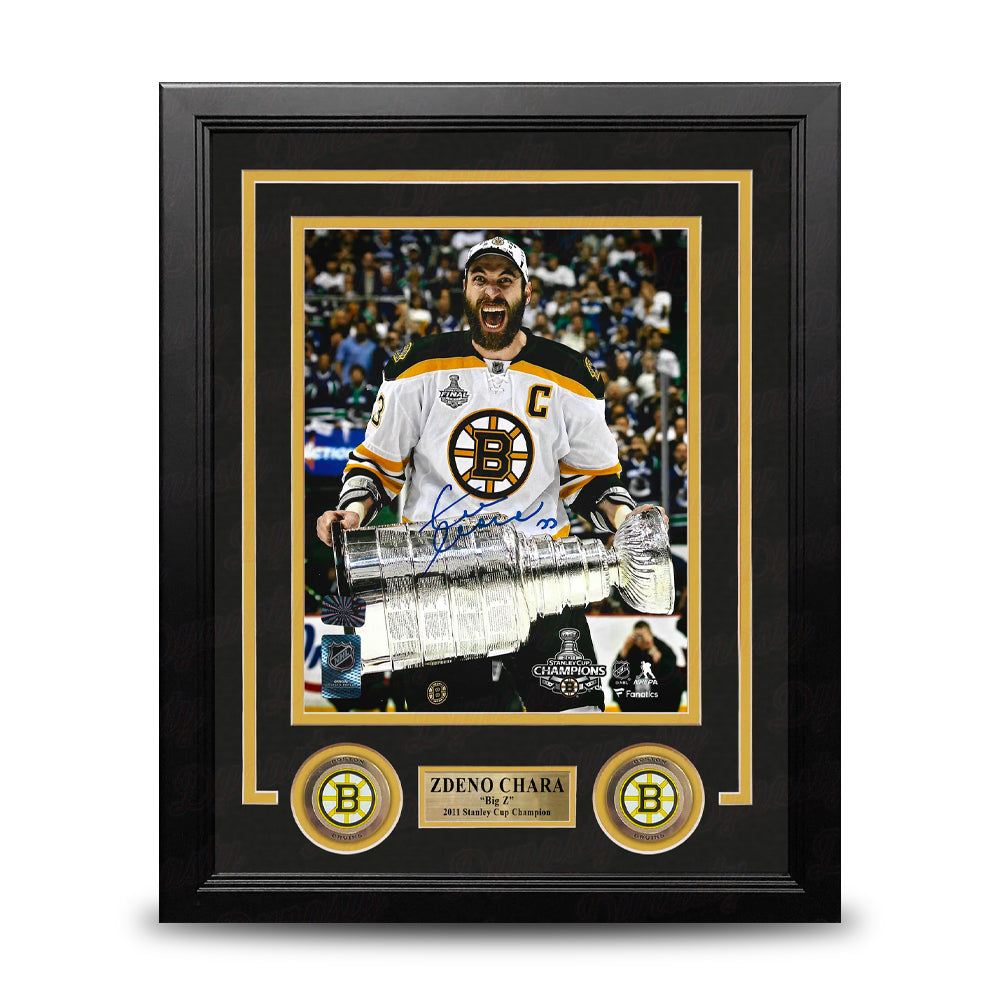 Zdeno Chara 2011 Stanley Cup Boston Bruins Autographed 8" x 10" Framed Hockey Photo - Sports Collectibles, Sports Memorabilia, Sports Fan Shop, Sports Gifts