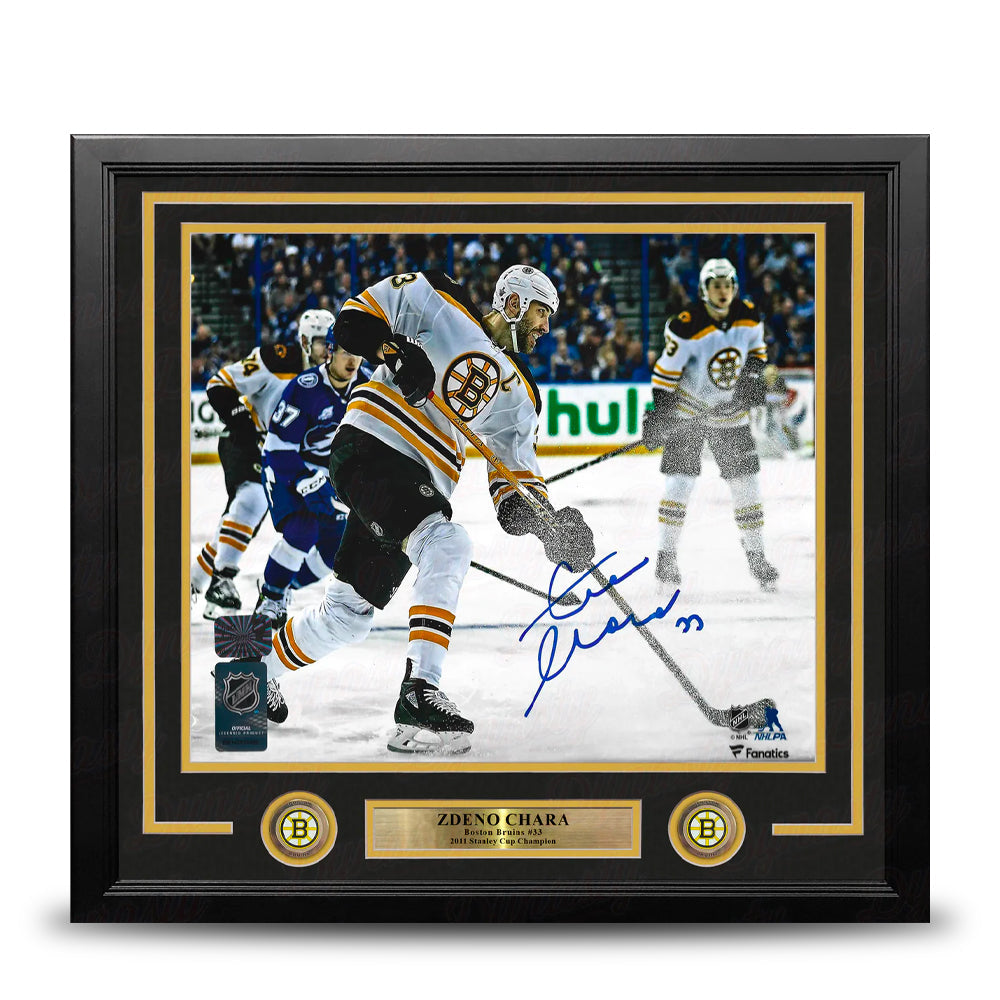 Zdeno Chara in Action Boston Bruins Autographed 16" x 20" Framed Hockey Photo - Sports Collectibles, Sports Memorabilia, Sports Fan Shop, Sports Gifts