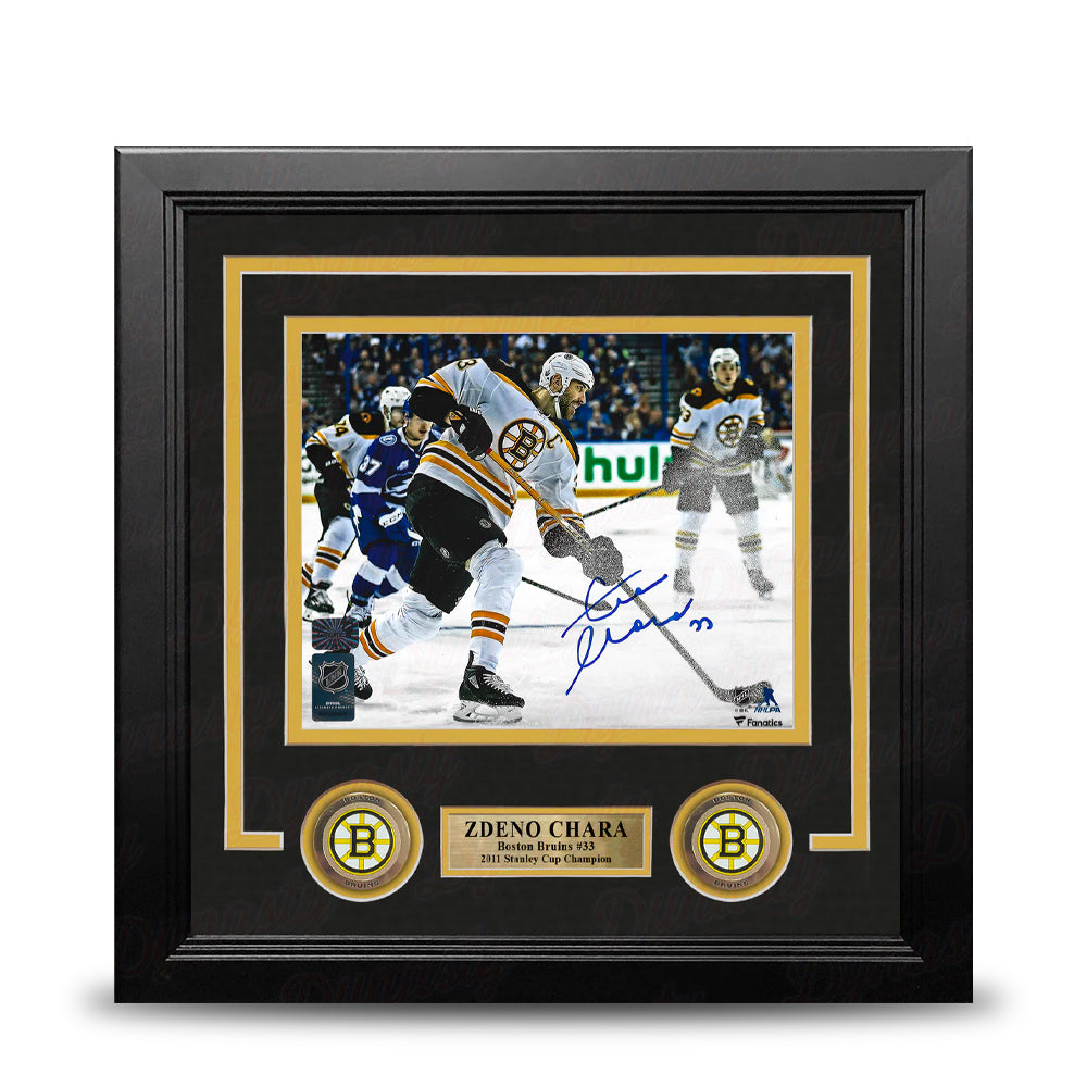 Zdeno Chara in Action Boston Bruins Autographed 8" x 10" Framed Hockey Photo - Sports Collectibles, Sports Memorabilia, Sports Fan Shop, Sports Gifts
