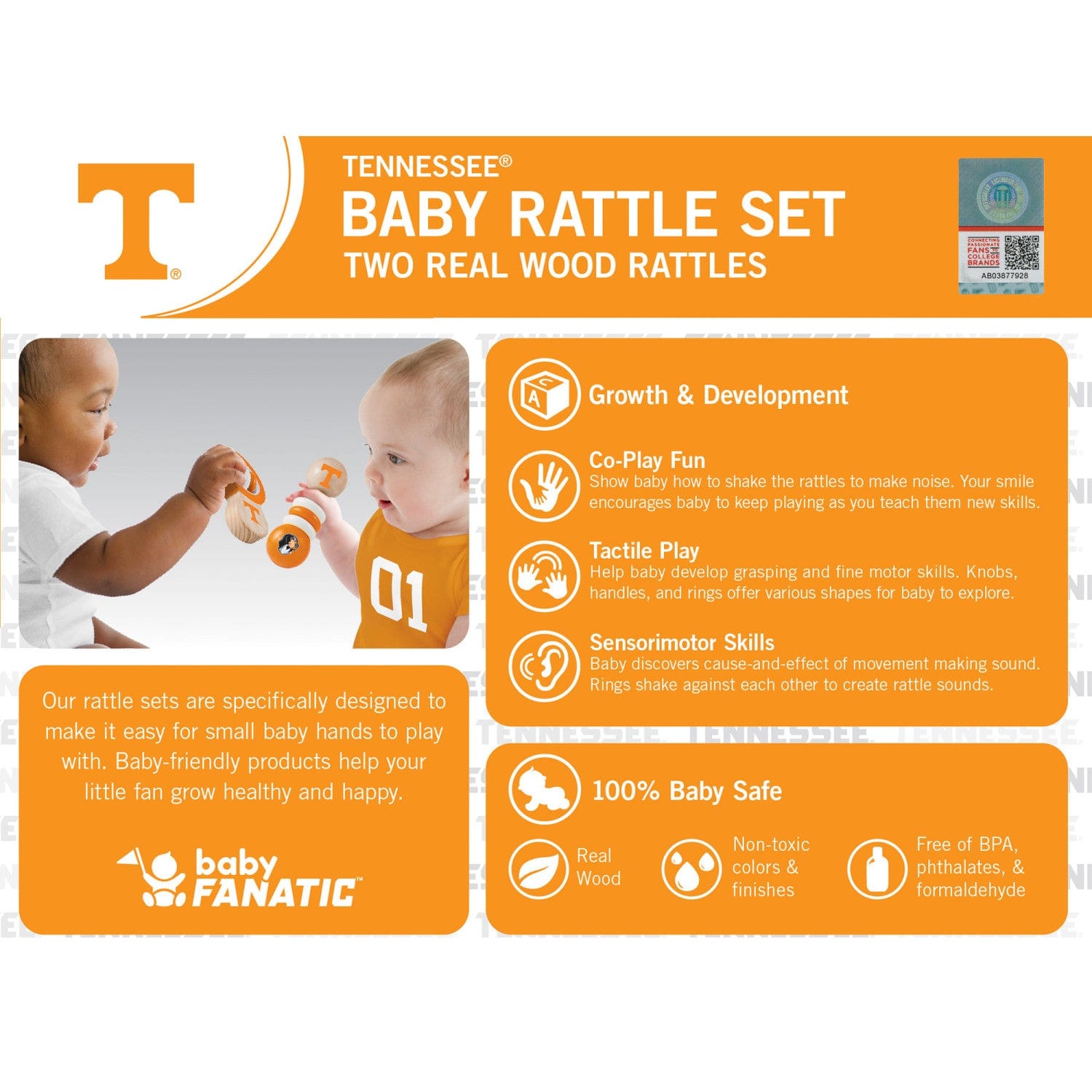 Tennessee Volunteers Baby Rattles 2-Pack - Sports Gifts, Sports Memorabilia, Sports Collectibles, Fan Shop
