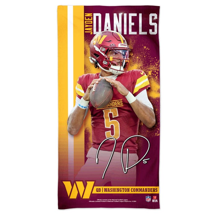 Washington Commanders Spectra Beach Towel 30" x 60" Jayden Daniels - Sports Collectibles, Sports Memorabilia, Sports Fan Shop, Sports Gifts