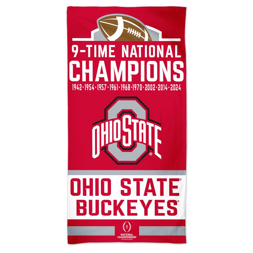 2024-2025 National Football Champions Ohio State Buckeyes CFP Spectra Beach Towel 30" x 60" - Sports Collectibles, Sports Memorabilia, Sports Fan Shop, Sports Gifts