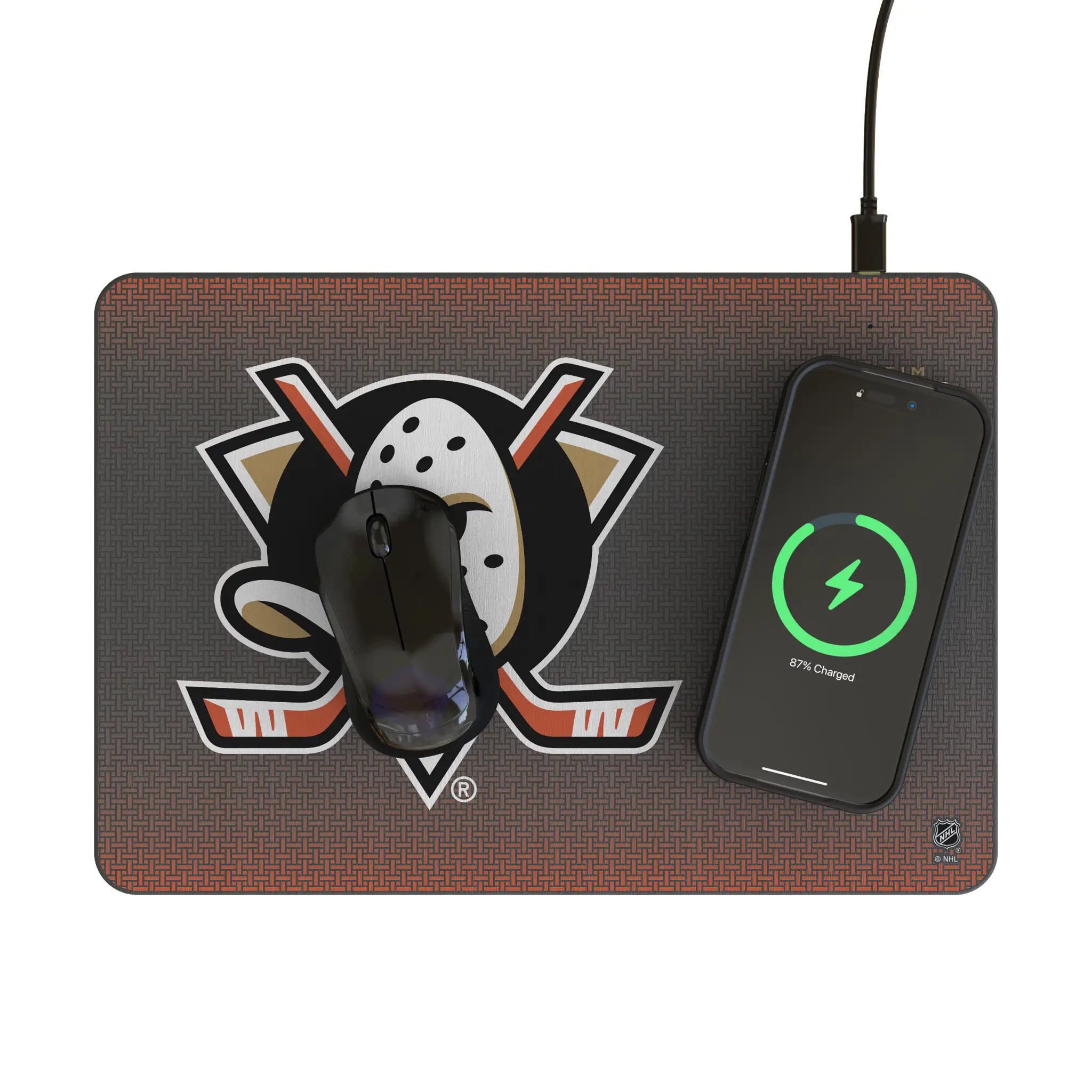 Anaheim Ducks Linen 15-Watt Wireless Charger and Mouse Pad