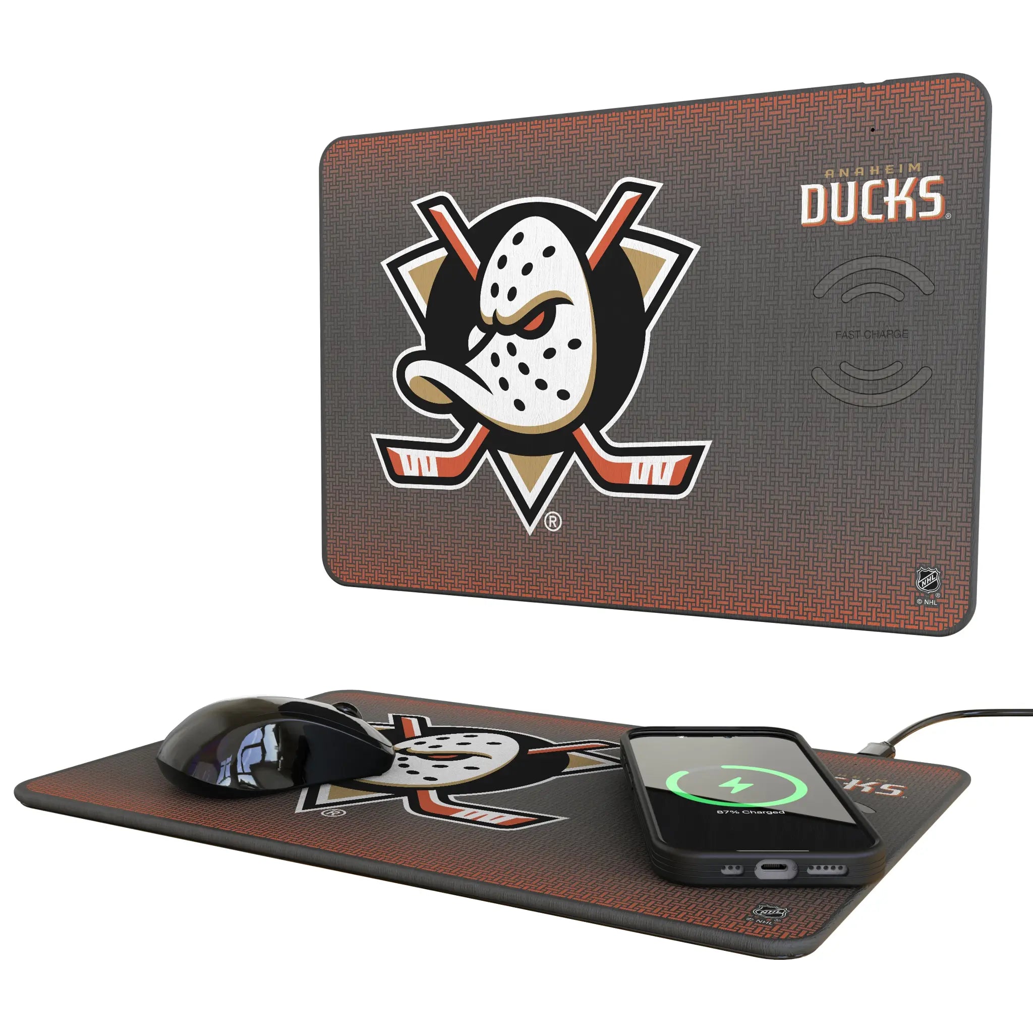 Anaheim Ducks Linen 15-Watt Wireless Charger and Mouse Pad