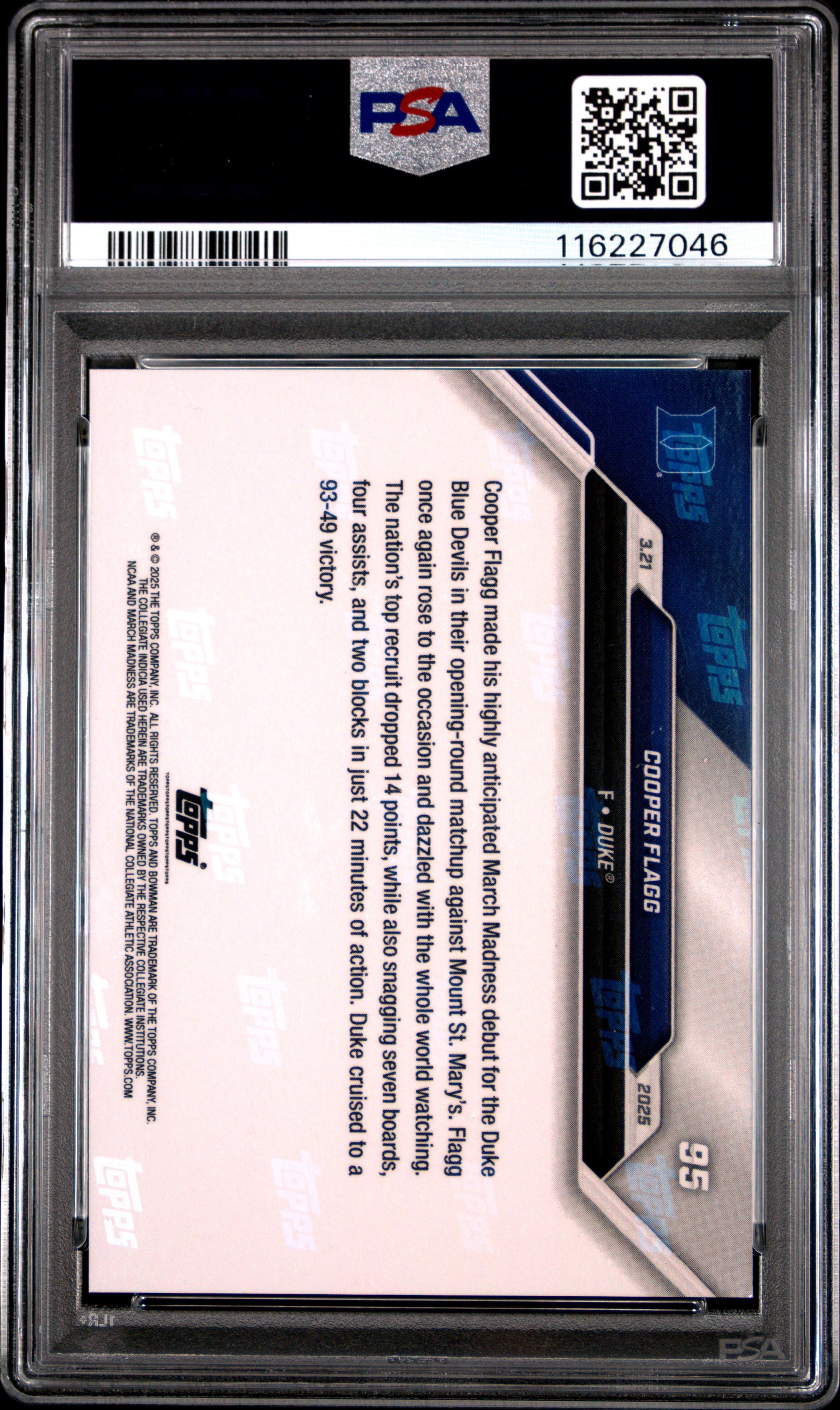Graded 2024 Topps Bowman U Now Cooper Flagg #95 Rookie RC Basketball Card PSA 7 Near Mint