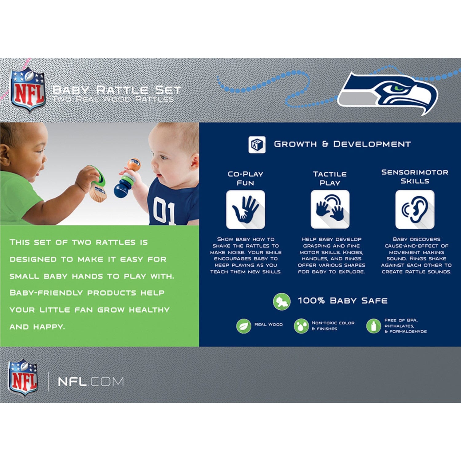 Seattle Seahawks Baby Rattles 2-Pack - Perfect for Little Fans! - Sports Gifts, Sports Memorabilia, Sports Collectibles, Fan Shop