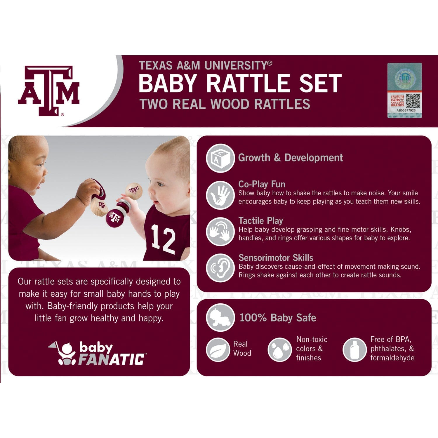 Texas A&M Aggies Baby Rattles 2-Pack - Sports Gifts, Sports Memorabilia, Sports Collectibles, Fan Shop