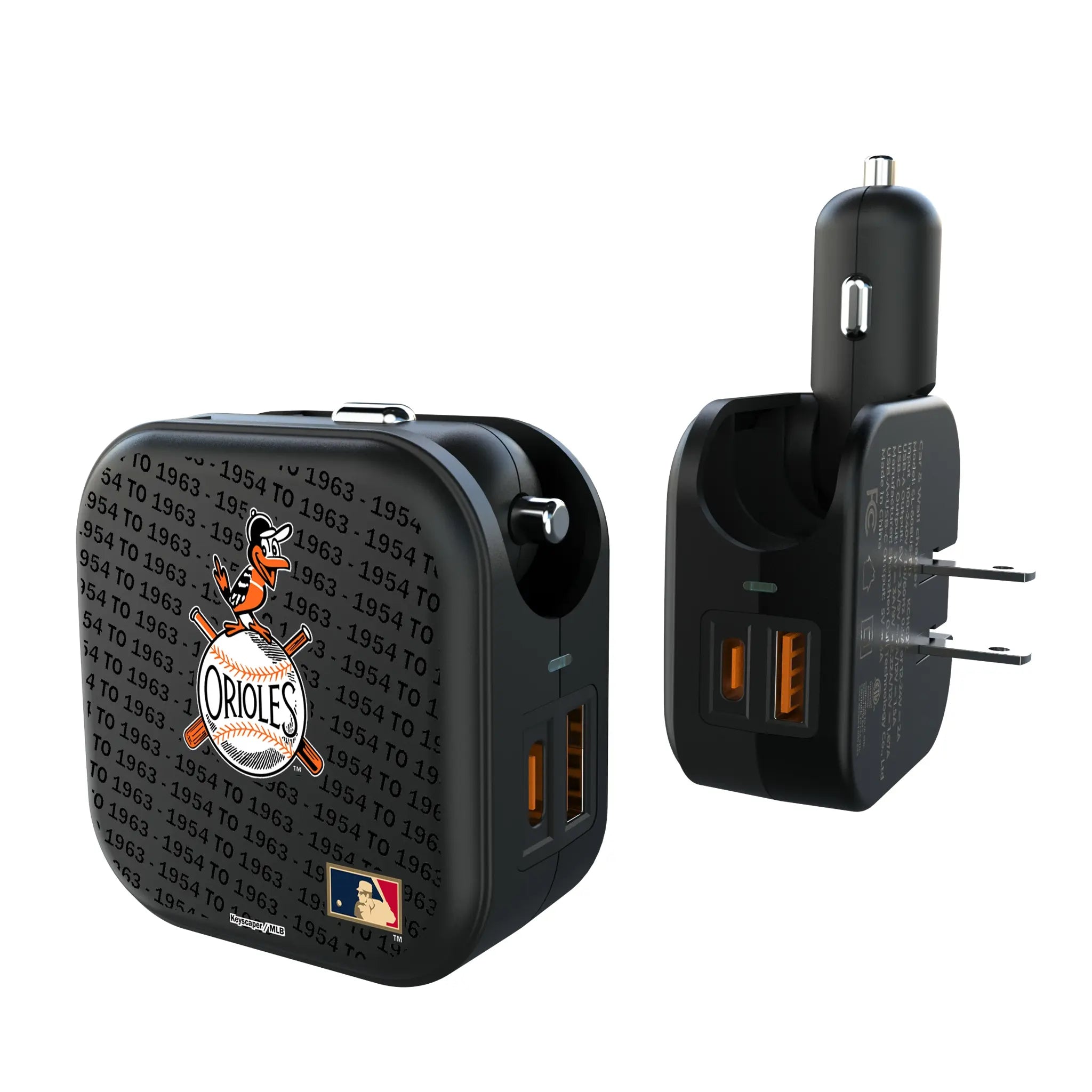 Baltimore Orioles 1954-1963 - Cooperstown Collection Text Backdrop 2 in 1 USB A/C Charger