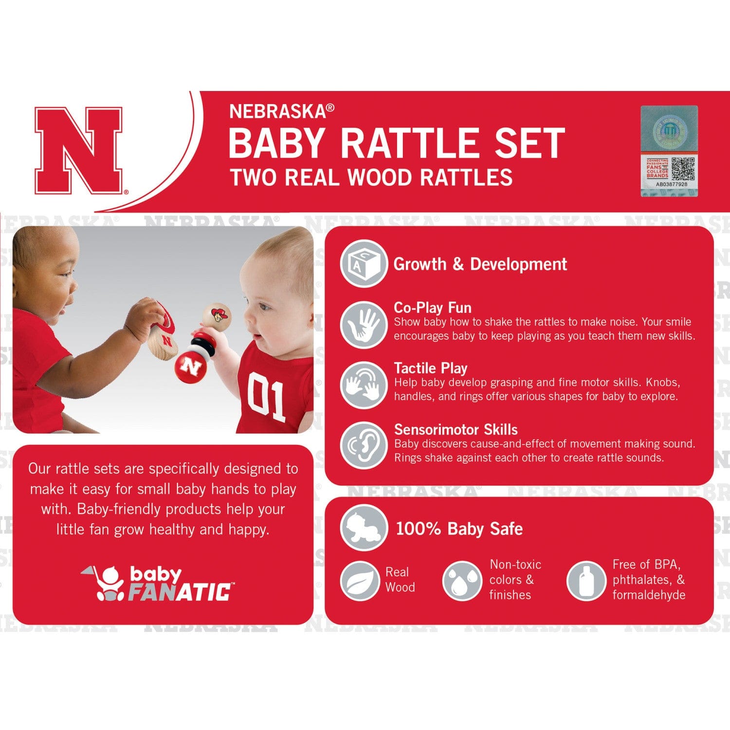 Nebraska Cornhuskers Baby Rattles 2-Pack - Sports Gifts, Sports Memorabilia, Sports Collectibles, Fan Shop