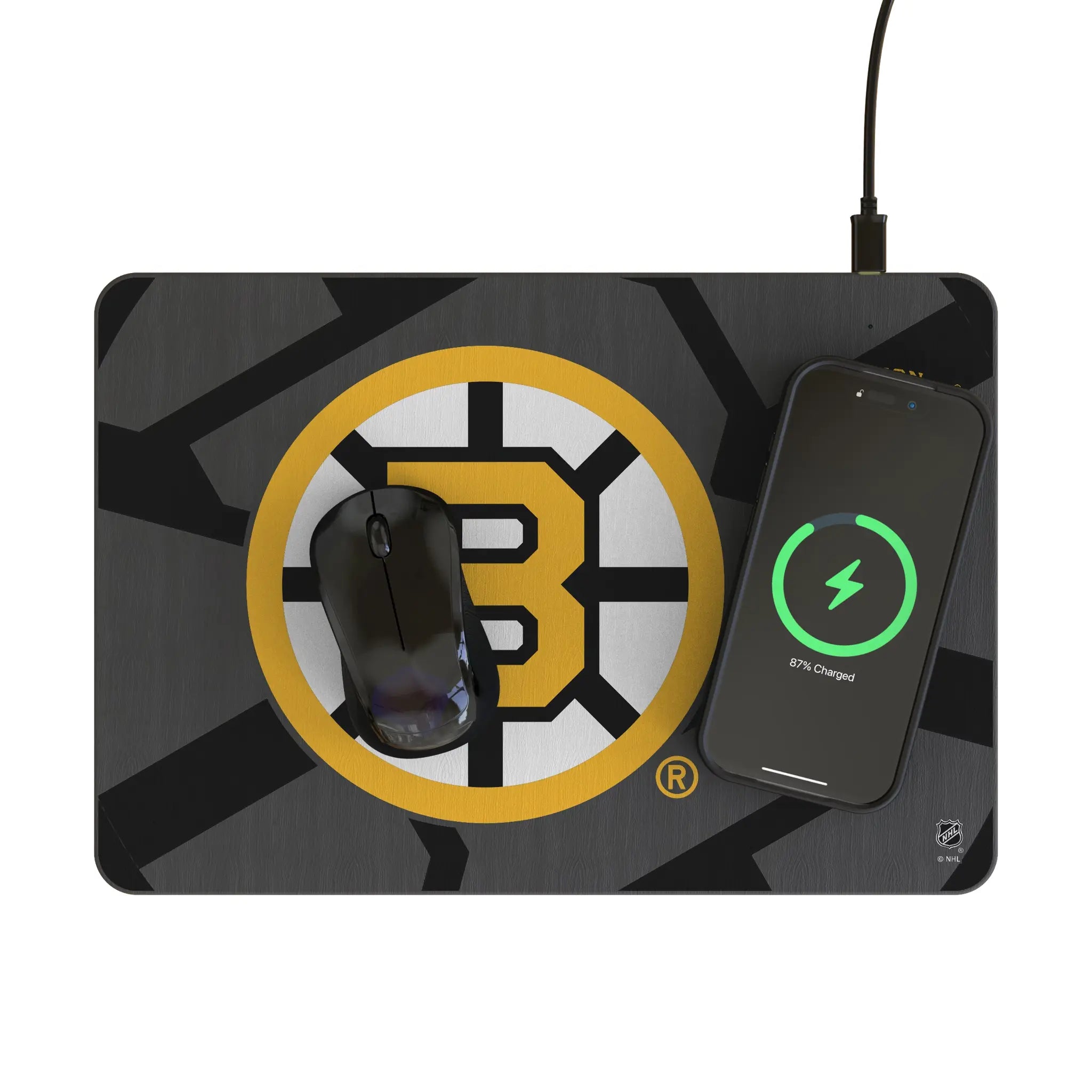 Boston Bruins Monocolor Tilt 15-Watt Wireless Charger and Mouse Pad