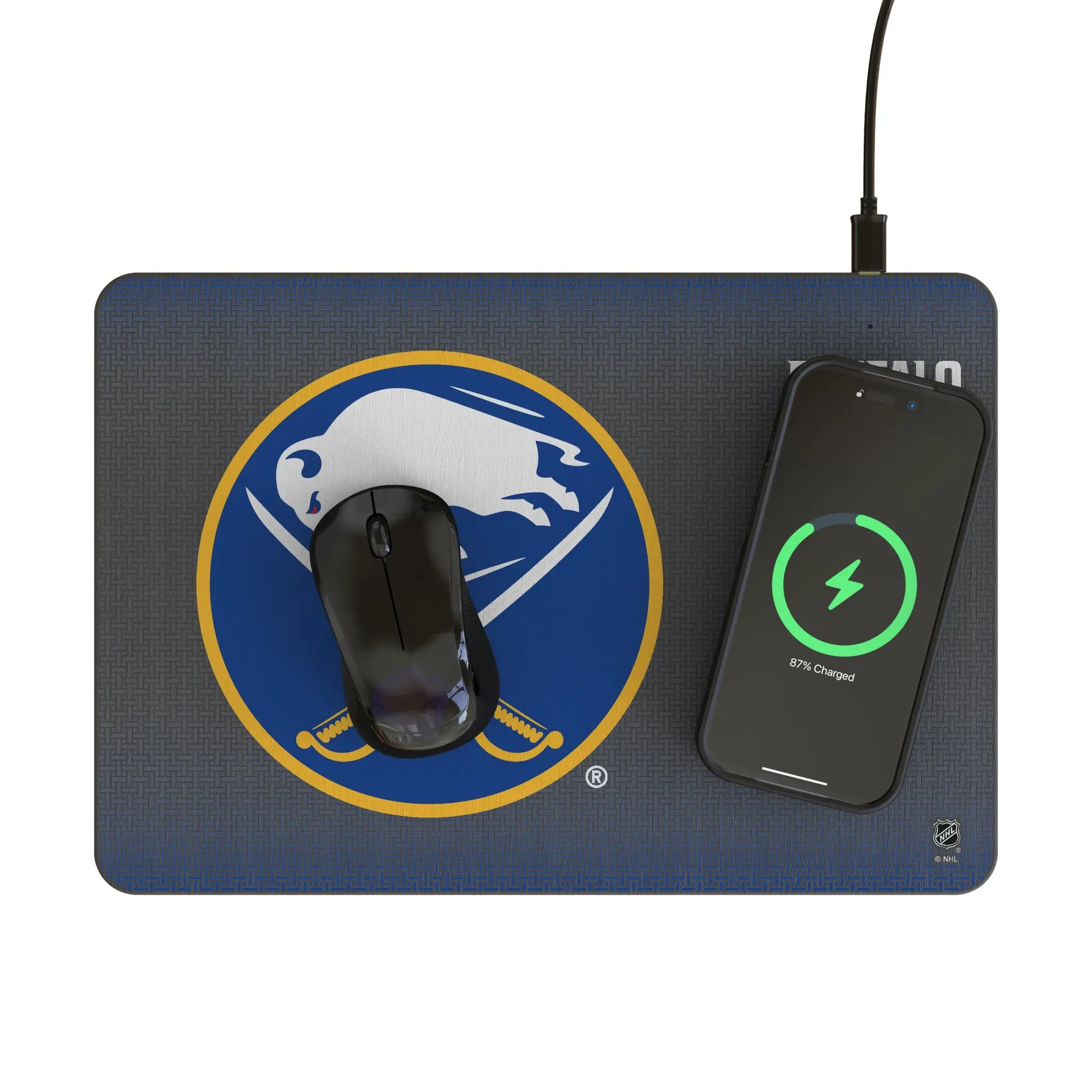 Buffalo Sabres Linen 15-Watt Wireless Charger and Mouse Pad