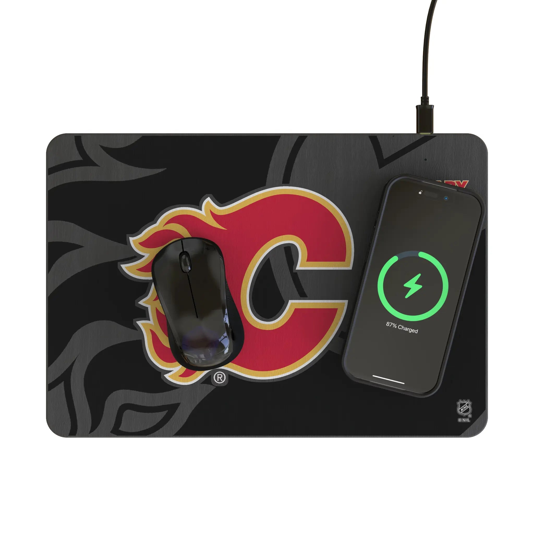 Calgary Flames Monocolor Tilt 15-Watt Wireless Charger and Mouse Pad