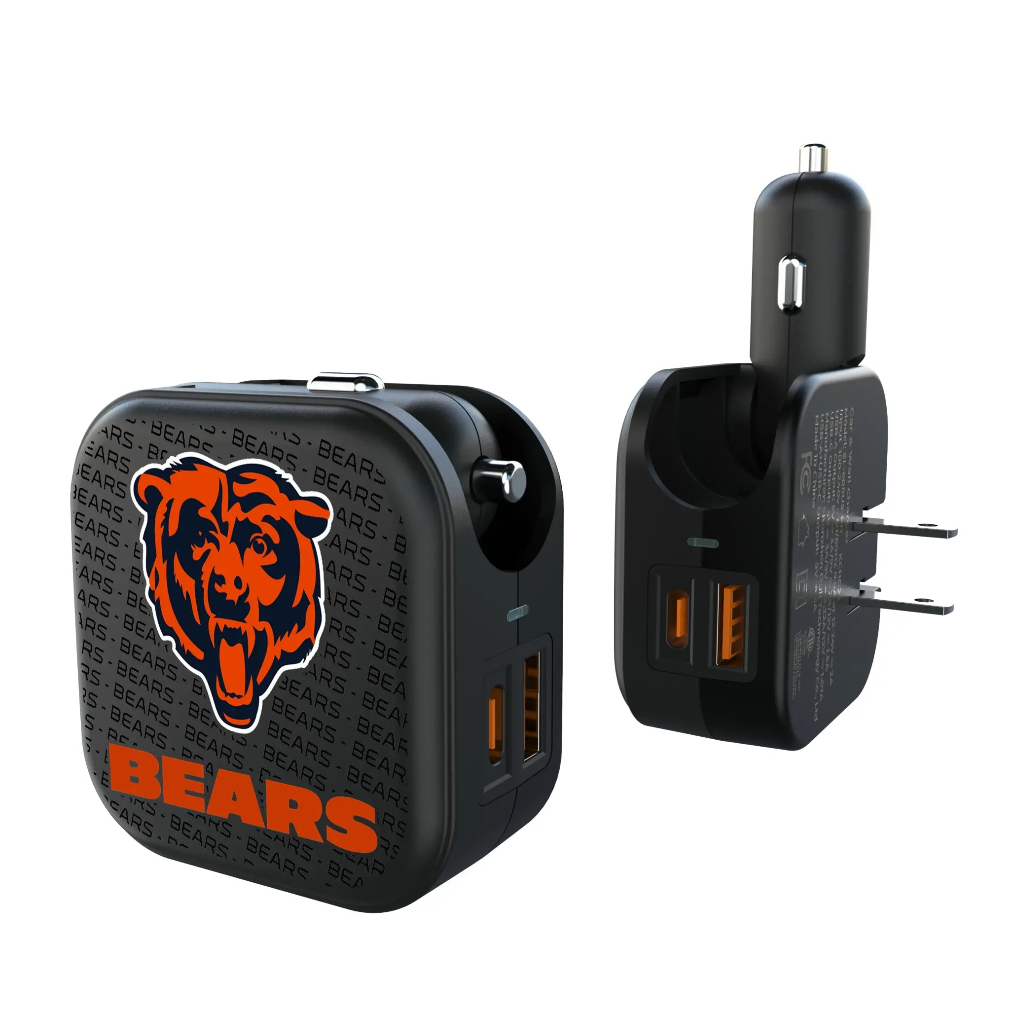 Chicago Bears Text Backdrop 2 in 1 USB A/C Charger