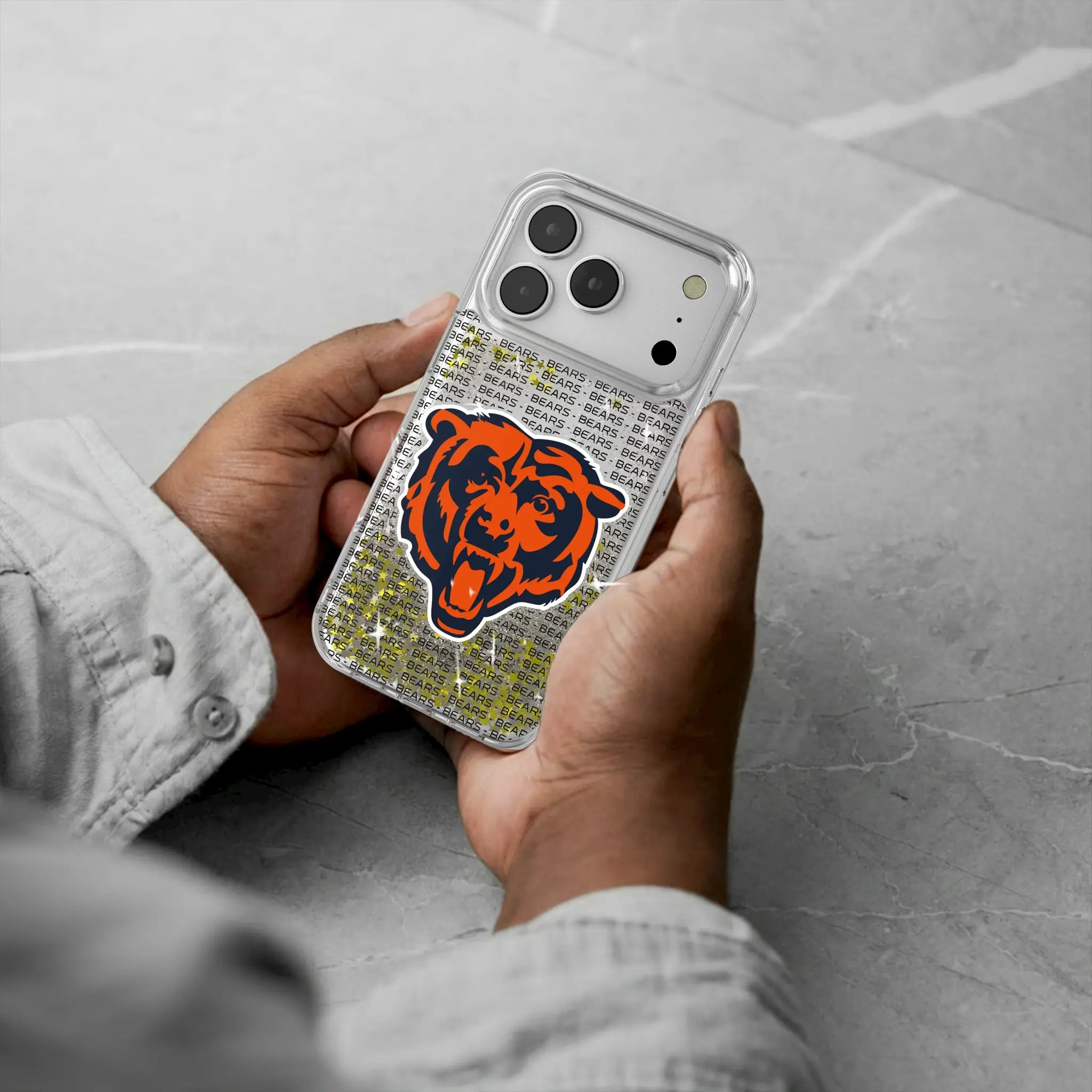Chicago Bears Text Backdrop Glitter Phone Case