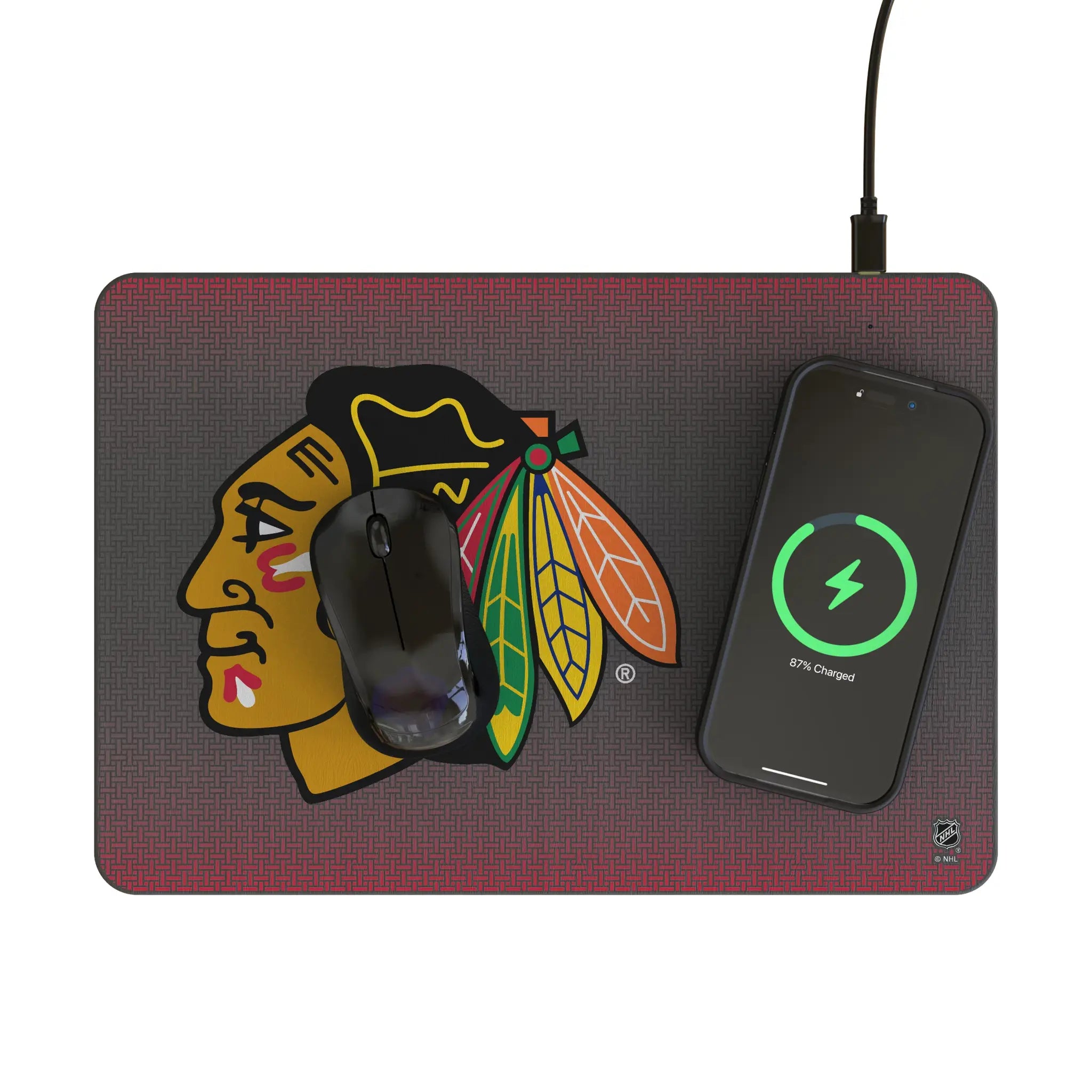 Chicago Blackhawks Linen 15-Watt Wireless Charger and Mouse Pad
