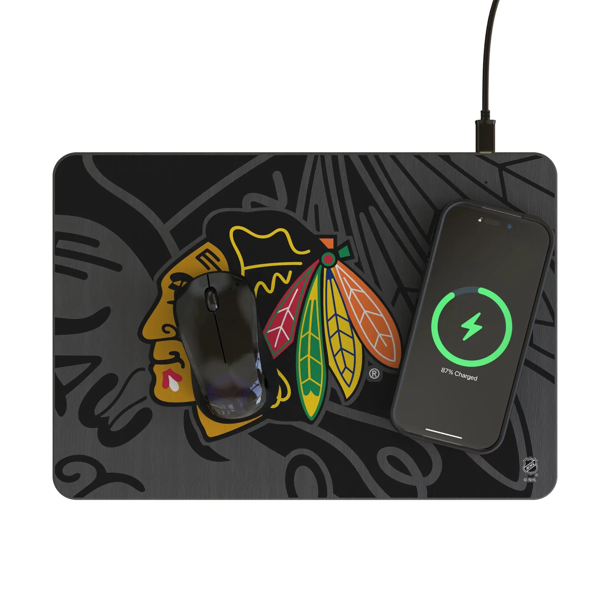Chicago Blackhawks Monocolor Tilt 15-Watt Wireless Charger and Mouse Pad
