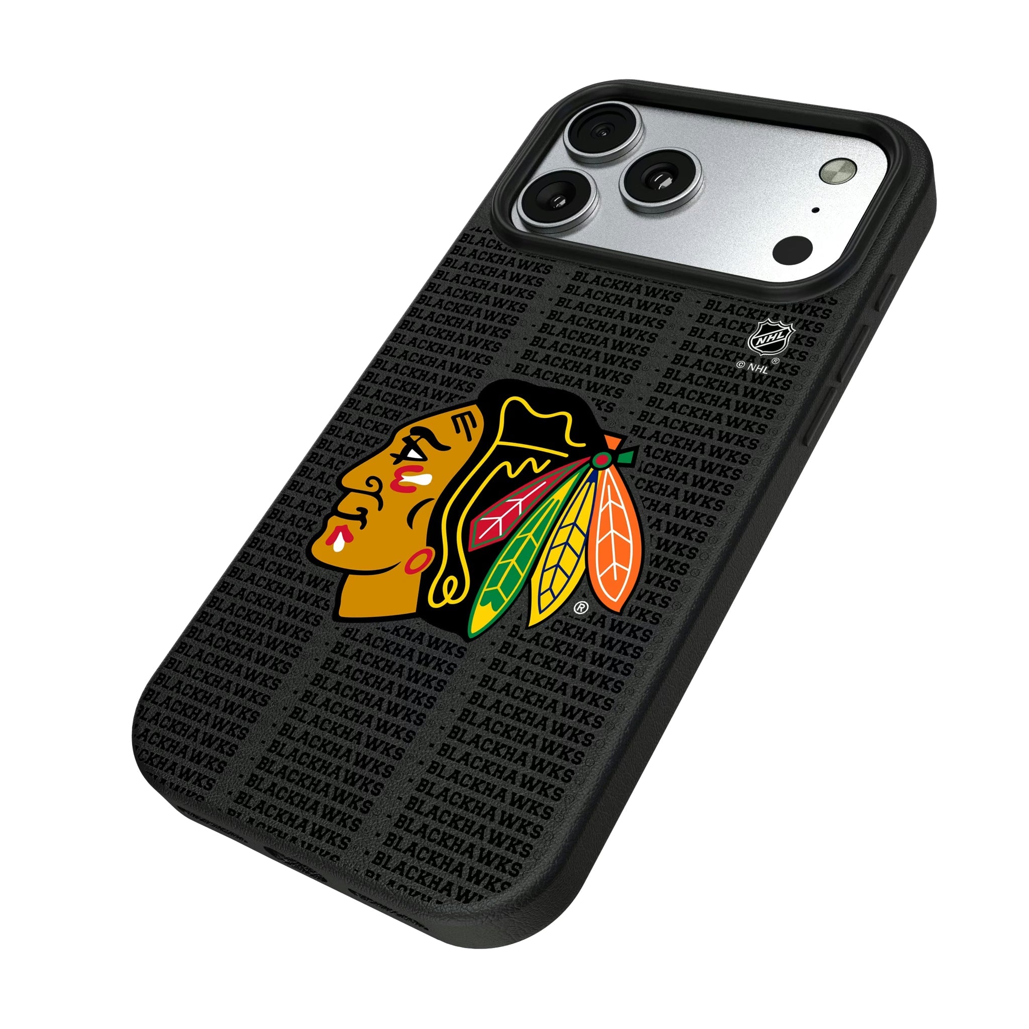 Chicago Blackhawks Text Backdrop MagSafe Compatible Phone Case for Apple iPhone - Sports Gifts, Sports Memorabilia, Sports Collectibles, Fan Shop