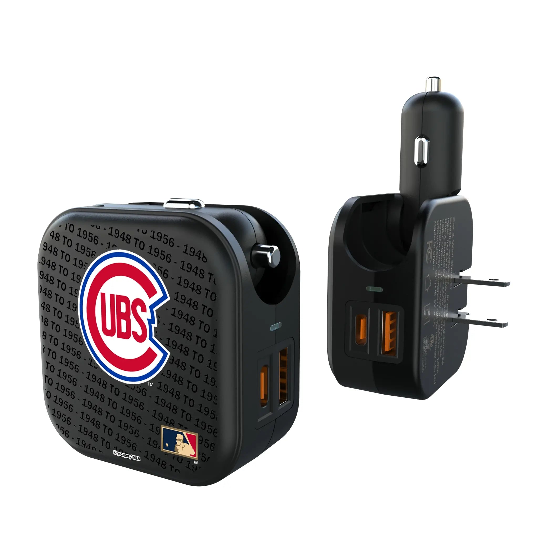 Chicago Cubs 1948-1956 - Cooperstown Collection Text Backdrop 2 in 1 USB A/C Charger