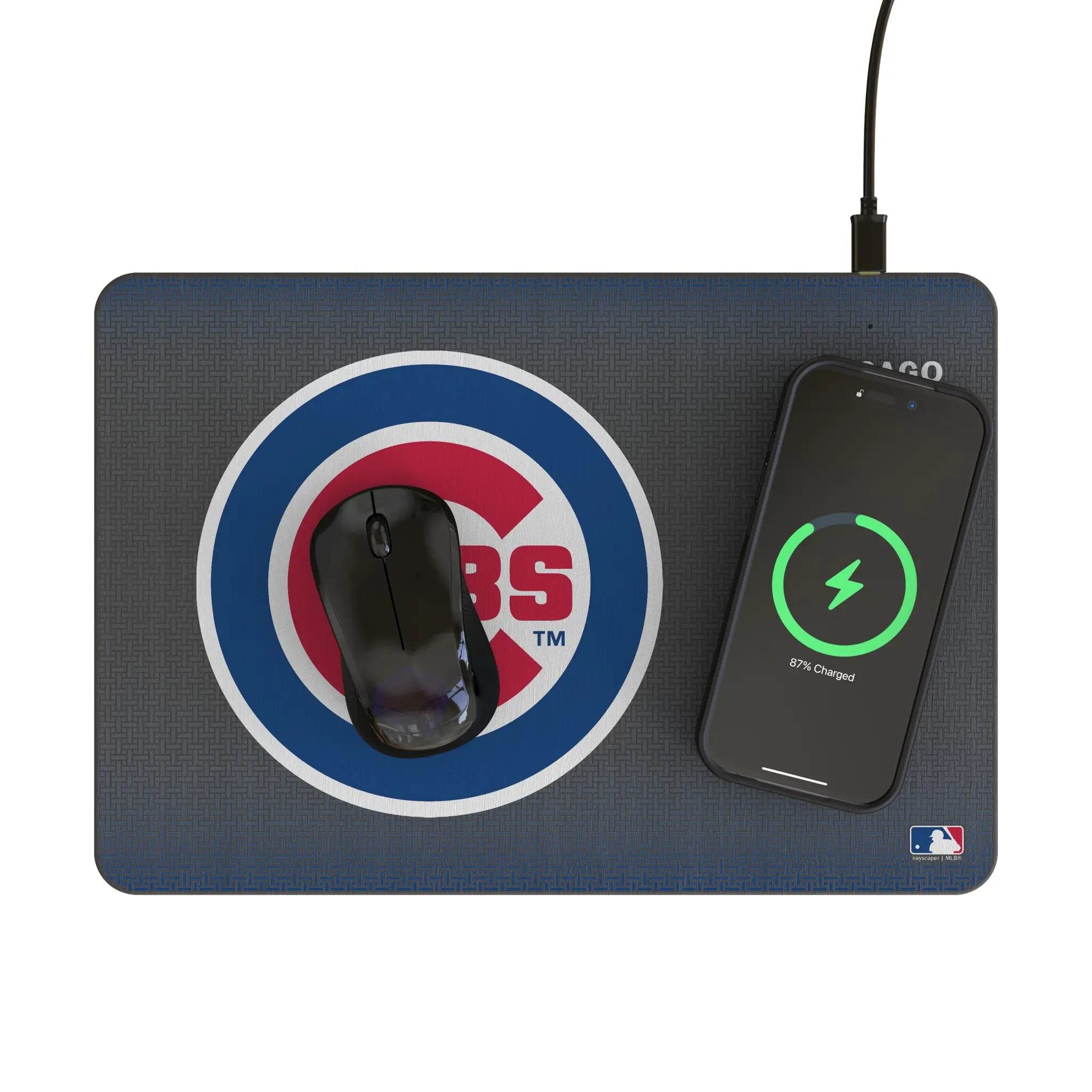 Chicago Cubs Linen 15-Watt Wireless Charger and Mouse Pad