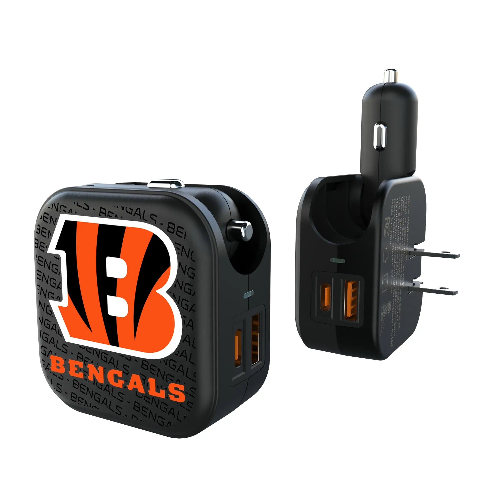 Cincinnati Bengals Text Backdrop 2 in 1 USB A/C Charger