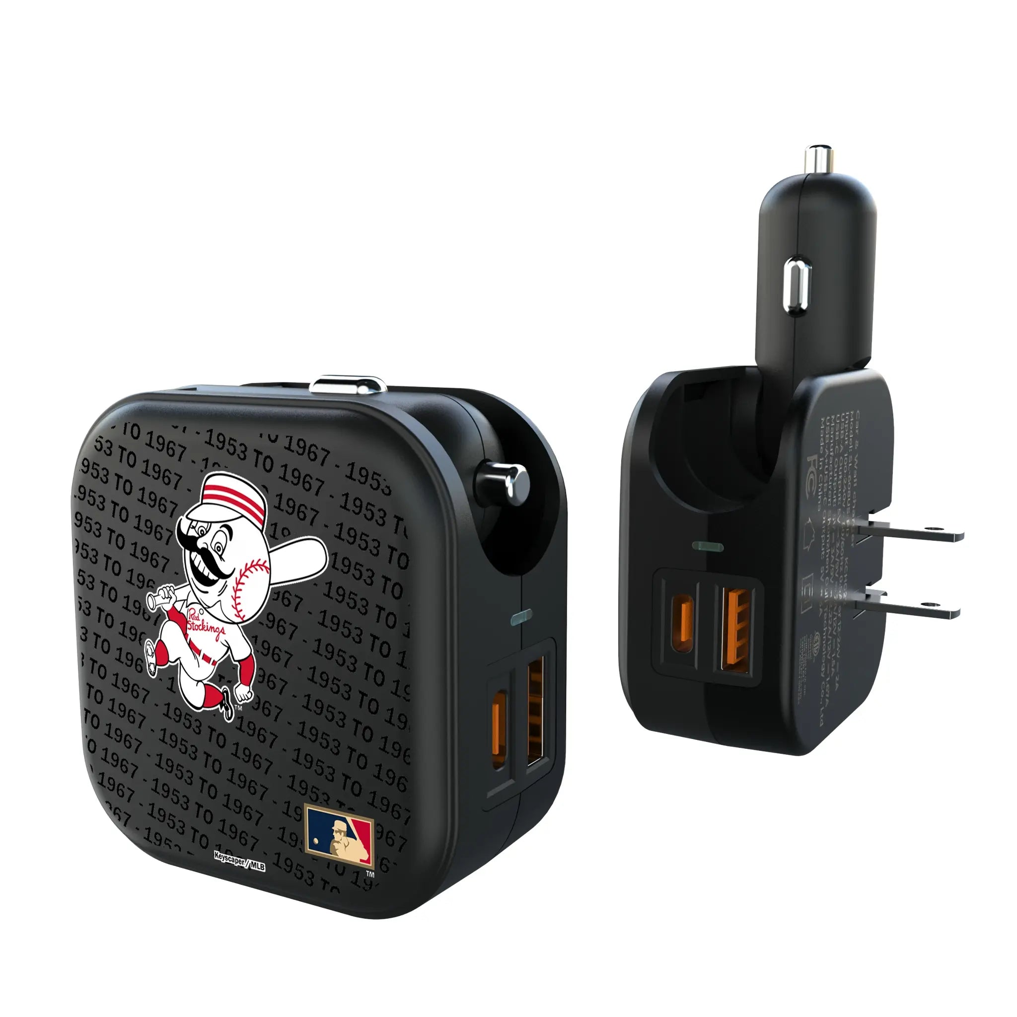 Cincinnati Reds 1953-1967 - Cooperstown Collection Text Backdrop 2 in 1 USB A/C Charger