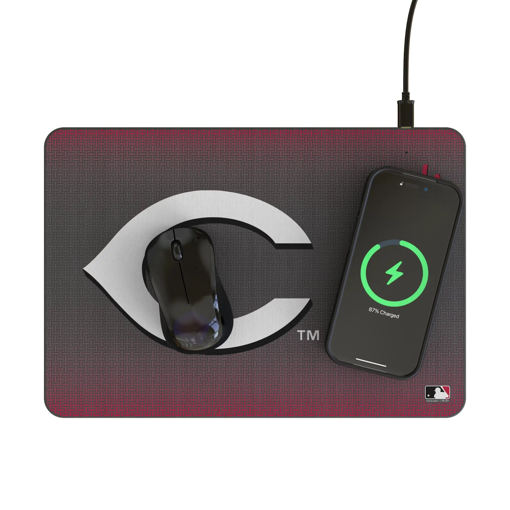 Cincinnati Reds Linen 15-Watt Wireless Charger and Mouse Pad