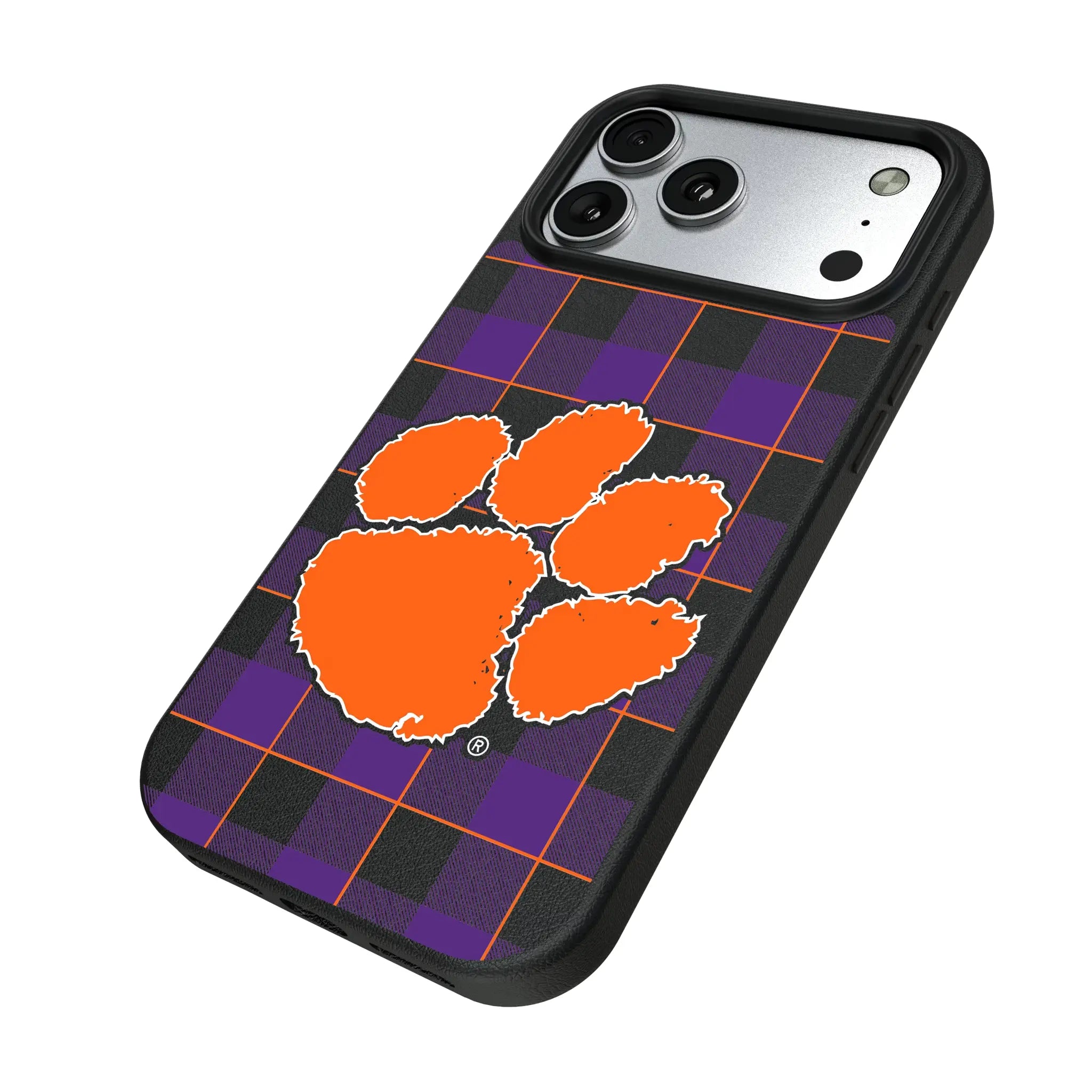 Clemson University Tigers Plaid MagSafe Compatible Phone Case for Apple iPhone