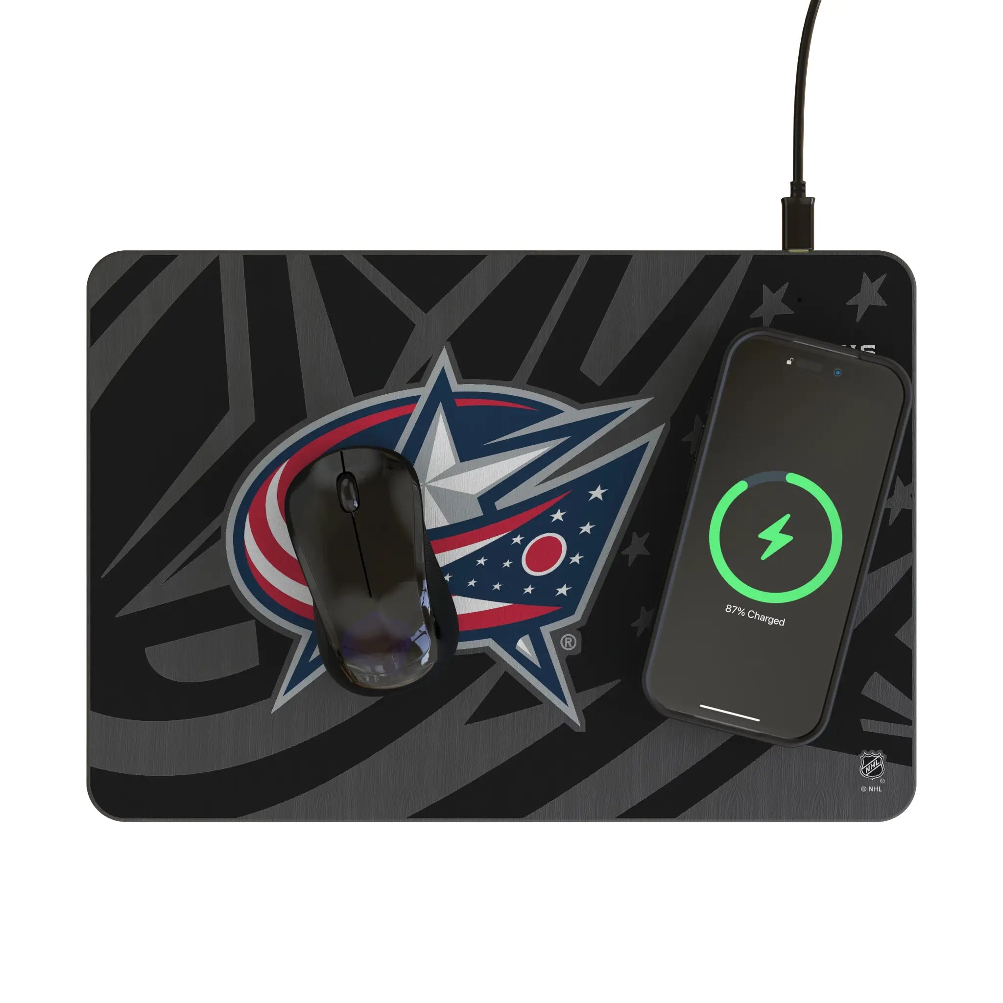 Columbus Blue Jackets Monocolor Tilt 15-Watt Wireless Charger and Mouse Pad