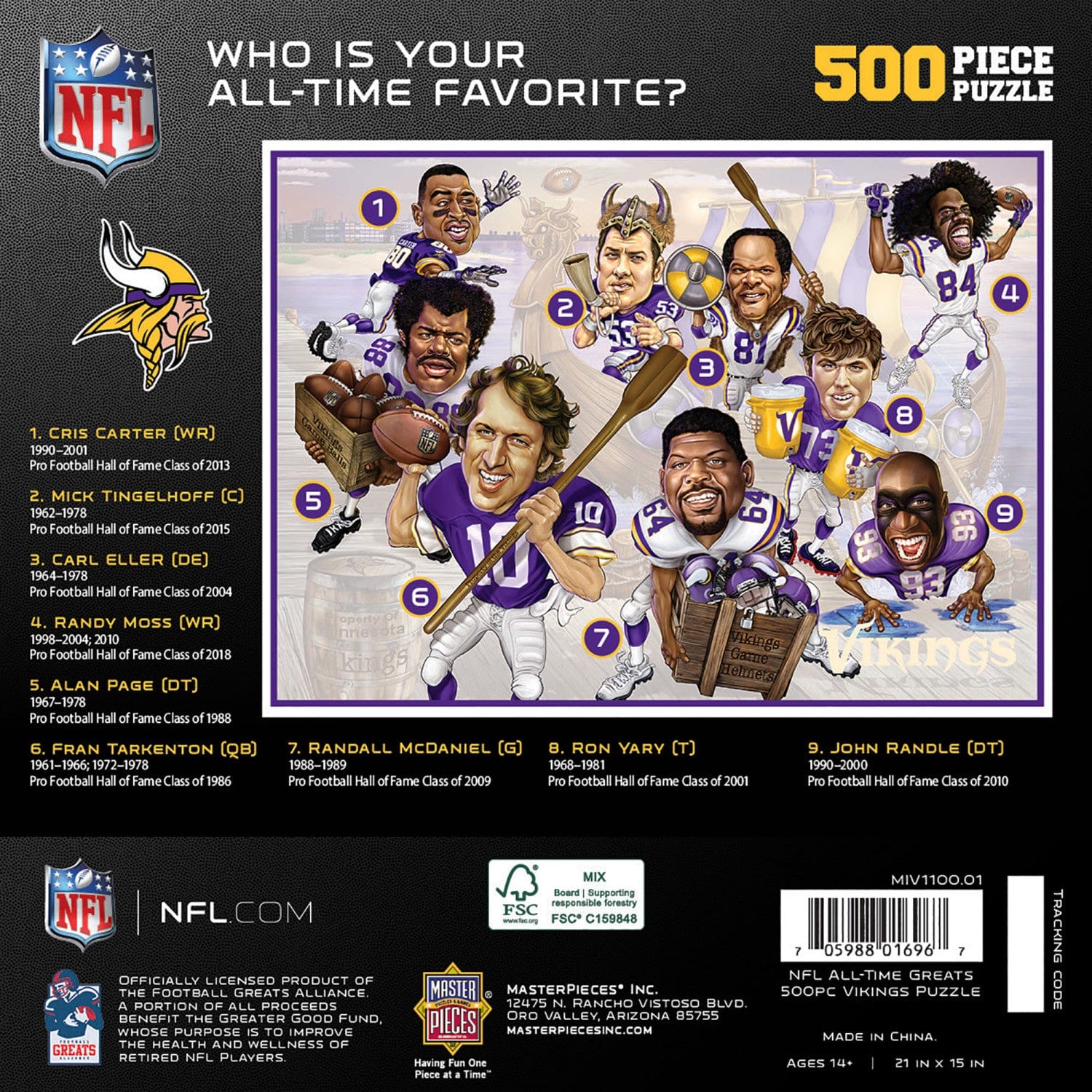 500 Piece Jigsaw Puzzle of Minnesota Vikings All-Time Greats