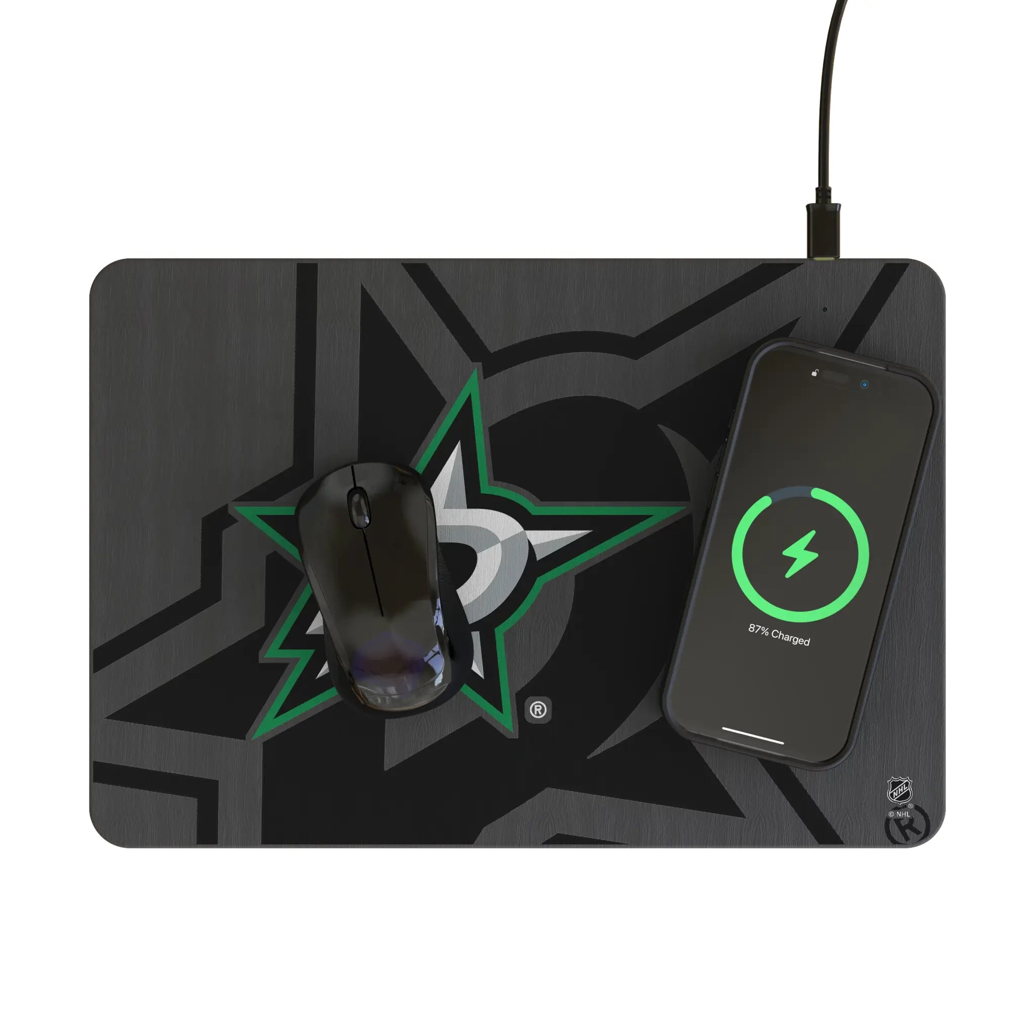 Dallas Stars Monocolor Tilt 15-Watt Wireless Charger and Mouse Pad
