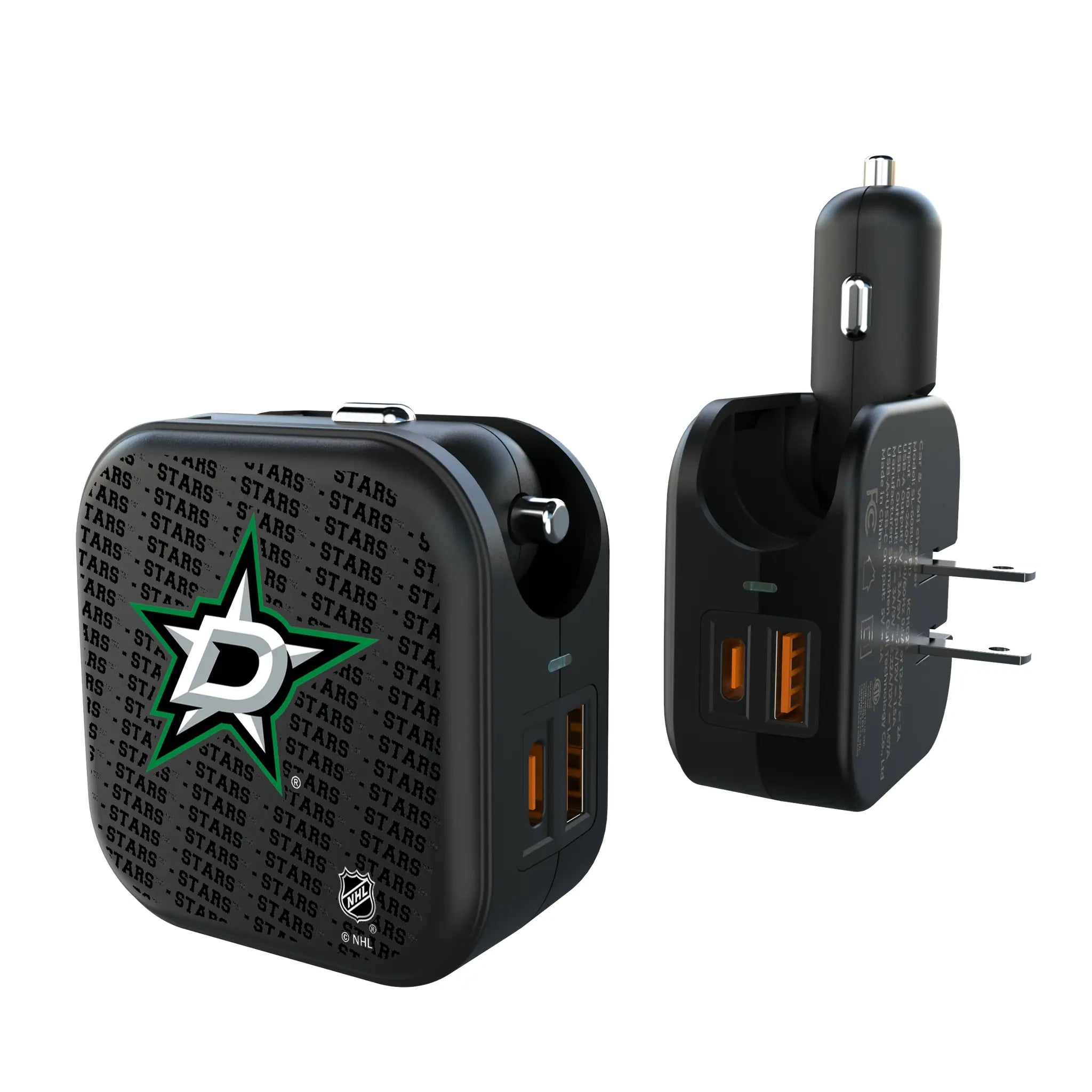 Dallas Stars Text Backdrop 2 in 1 USB A/C Charger