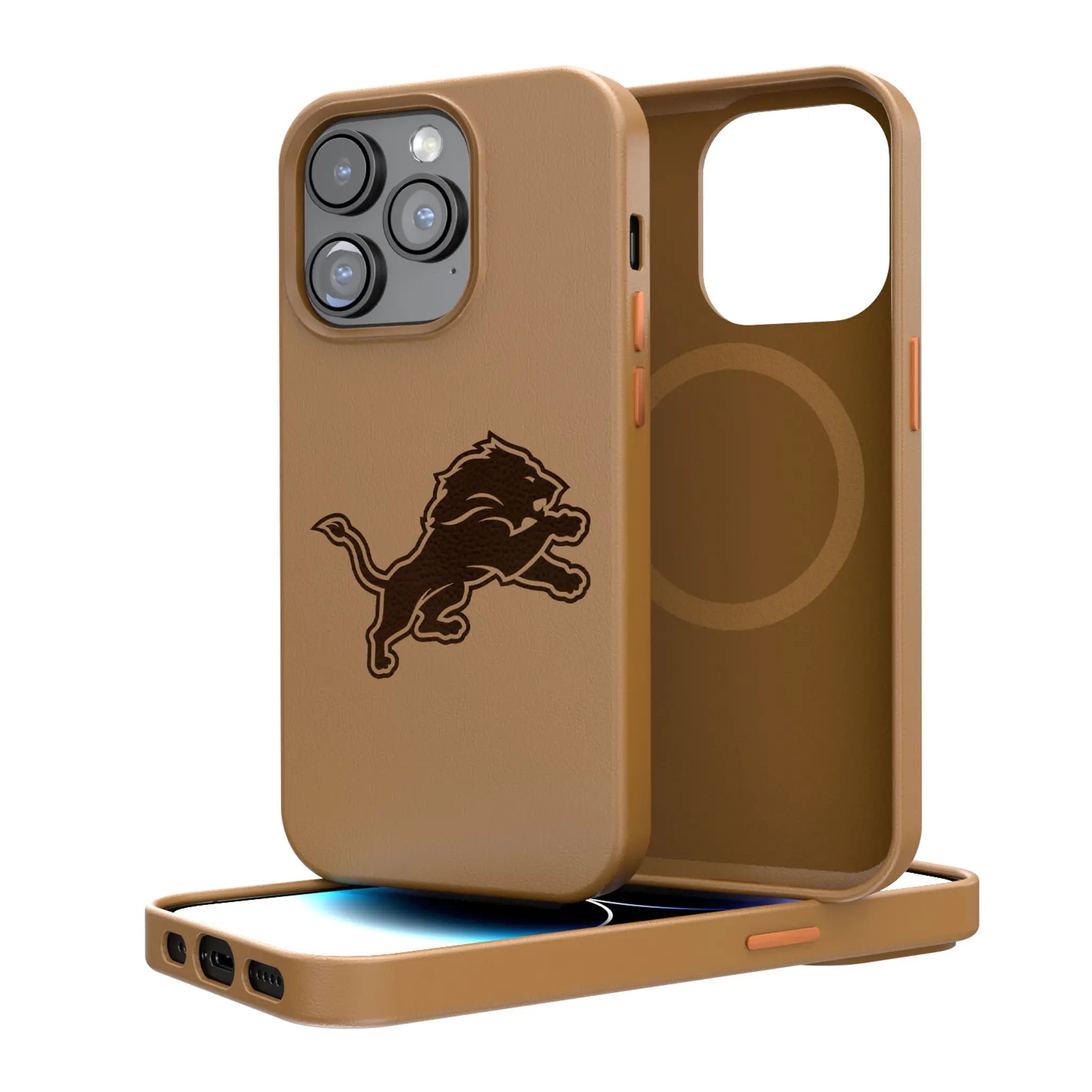 Detroit Lions Woodburned Brown Magnetic Case