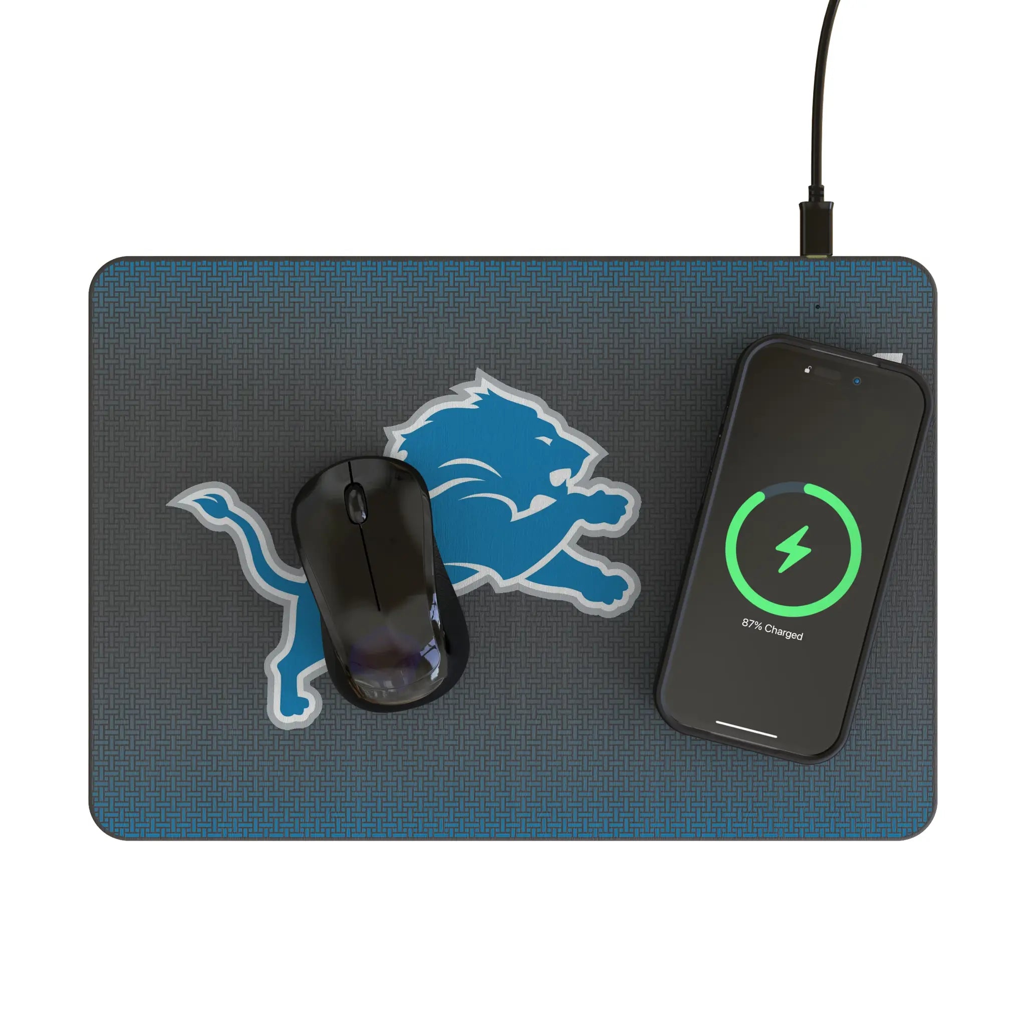 Detroit Lions Linen 15-Watt Wireless Charger and Mouse Pad