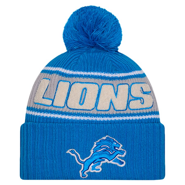 Detroit Lions New Era 2024 Sideline Cuffed Knit Hat with Pom - Blue - Sports Collectibles, Sports Memorabilia, Sports Fan Shop, Sports Gifts