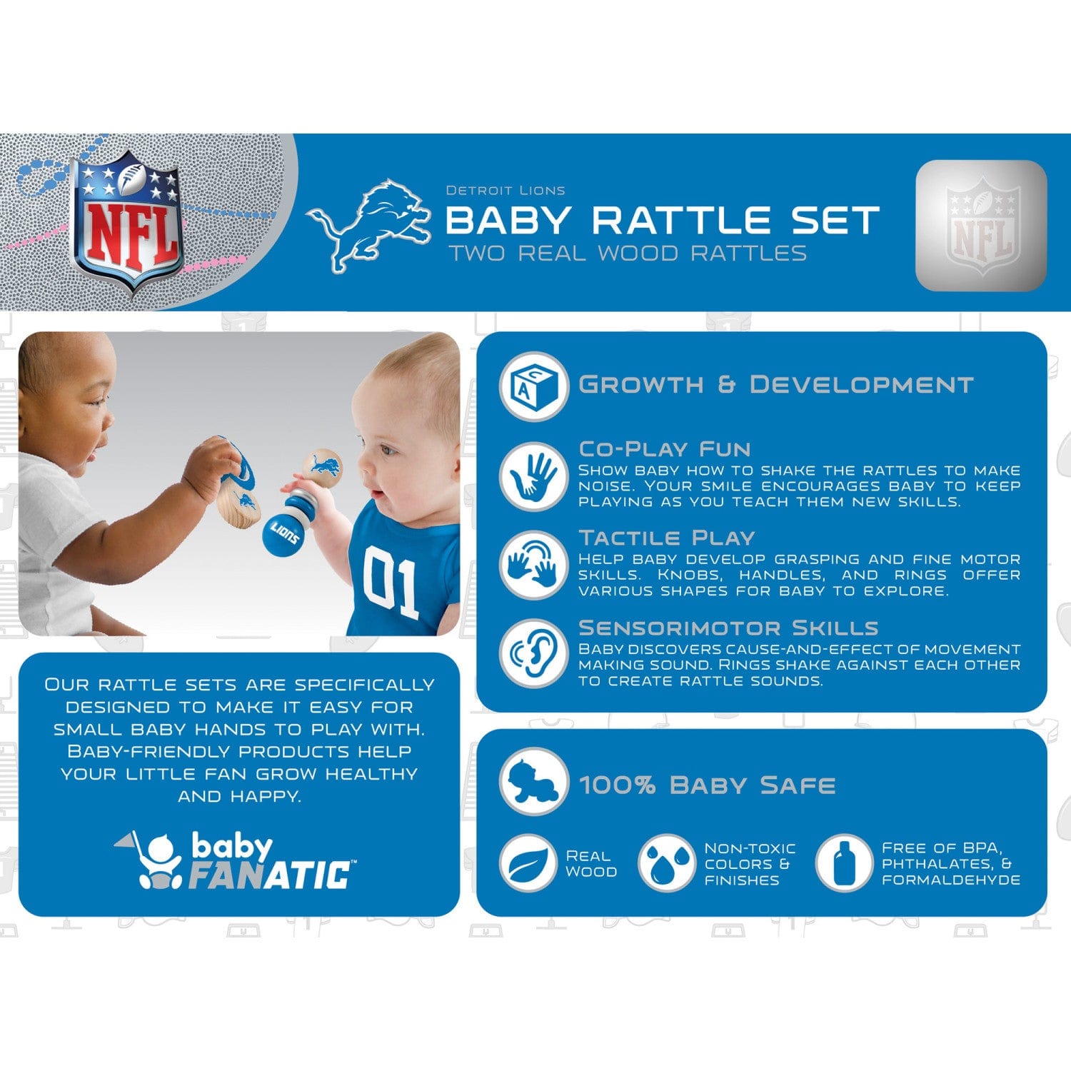 Detroit Lions Baby Rattles 2-Pack - Sports Gifts, Sports Memorabilia, Sports Collectibles, Fan Shop
