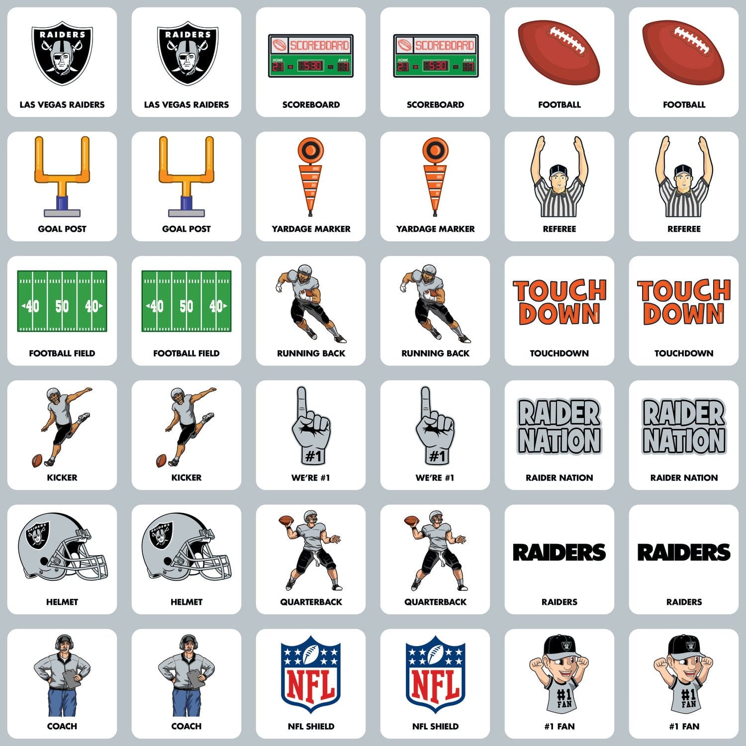 Las Vegas Raiders Memory Matching Game