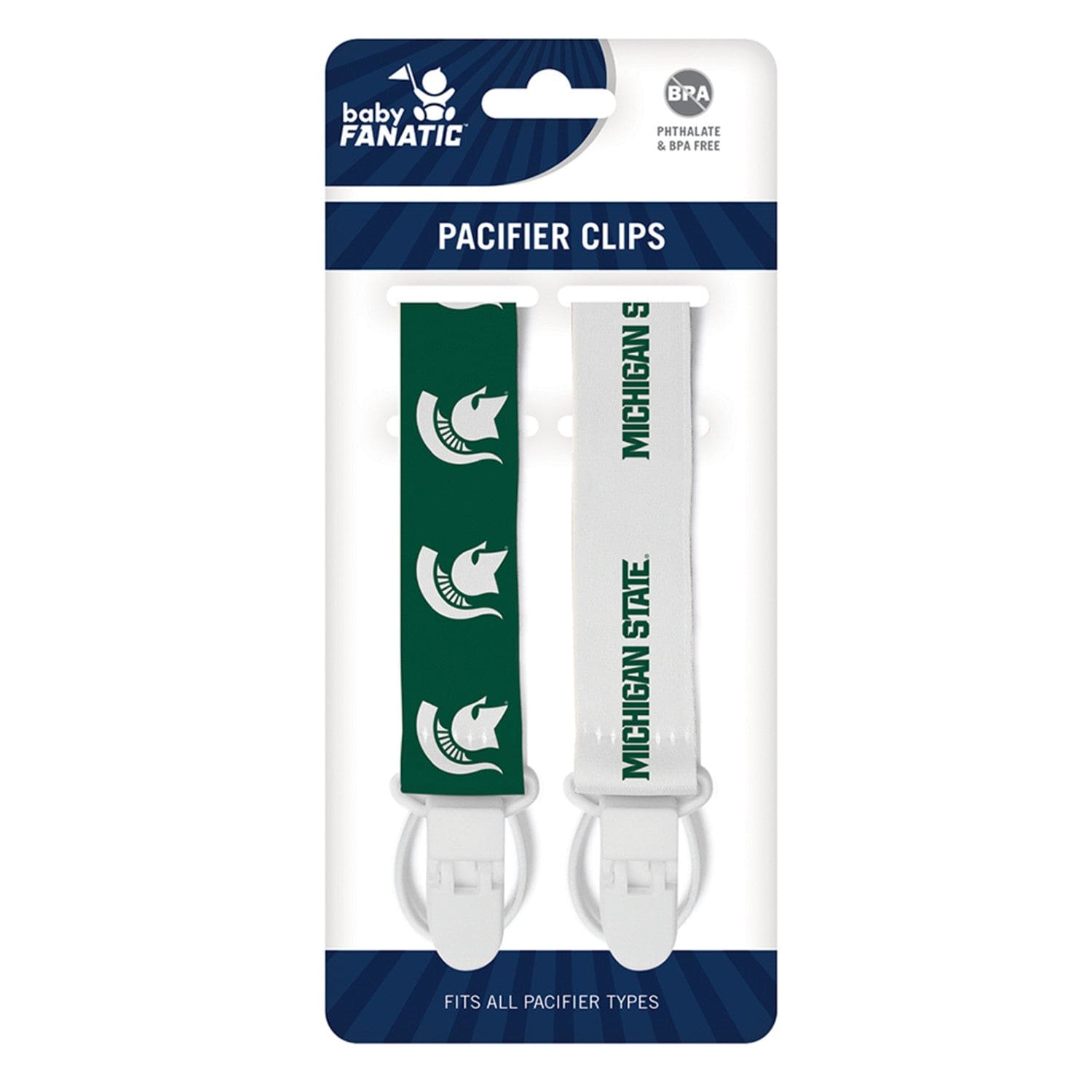Michigan State Spartans Pacifier Clip Set - 2-Pack - Sports Gifts, Sports Memorabilia, Sports Collectibles, Fan Shop