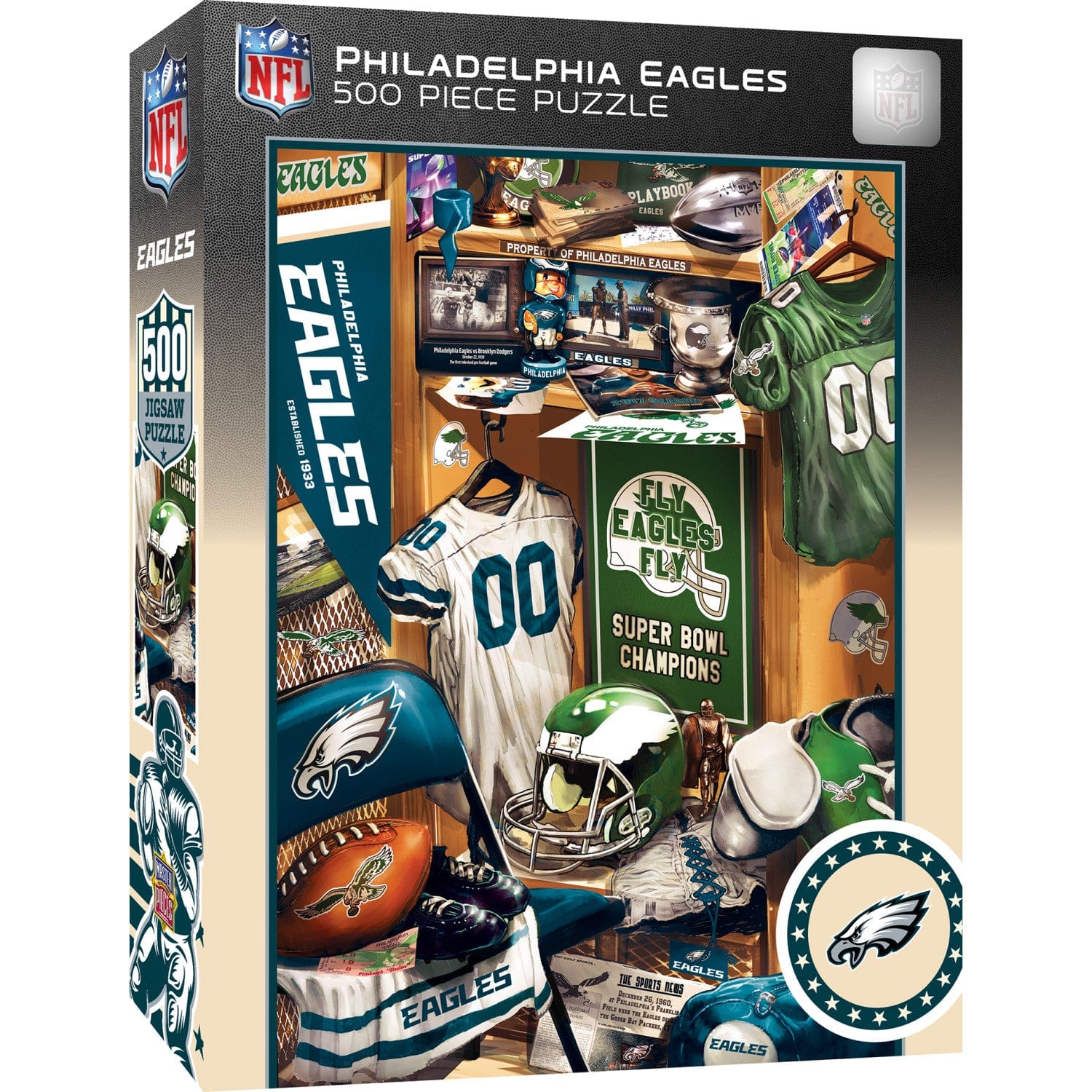 Philadelphia Eagles Locker Room 500-Piece Jigsaw Puzzle - Sports Gifts, Sports Memorabilia, Sports Collectibles, Fan Shop