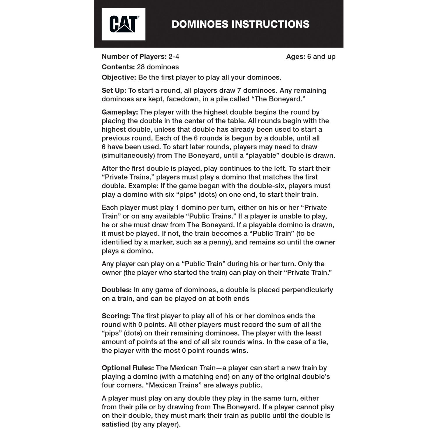 CAT - Caterpillar Dominoes - 757 Sports Collectibles