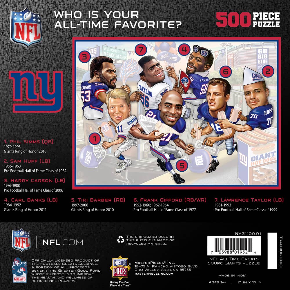 New York Giants - Legendary Players 500 Piece Jigsaw Puzzle - Sports Gifts, Sports Memorabilia, Sports Collectibles, Fan Shop