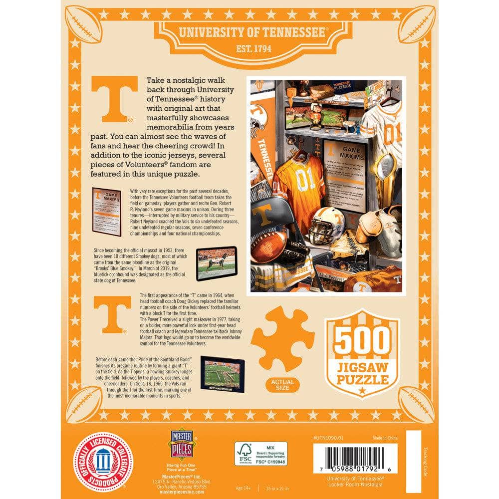Tennessee Volunteers Locker Room 500-Piece Jigsaw Puzzle - Sports Gifts, Sports Memorabilia, Sports Collectibles, Fan Shop